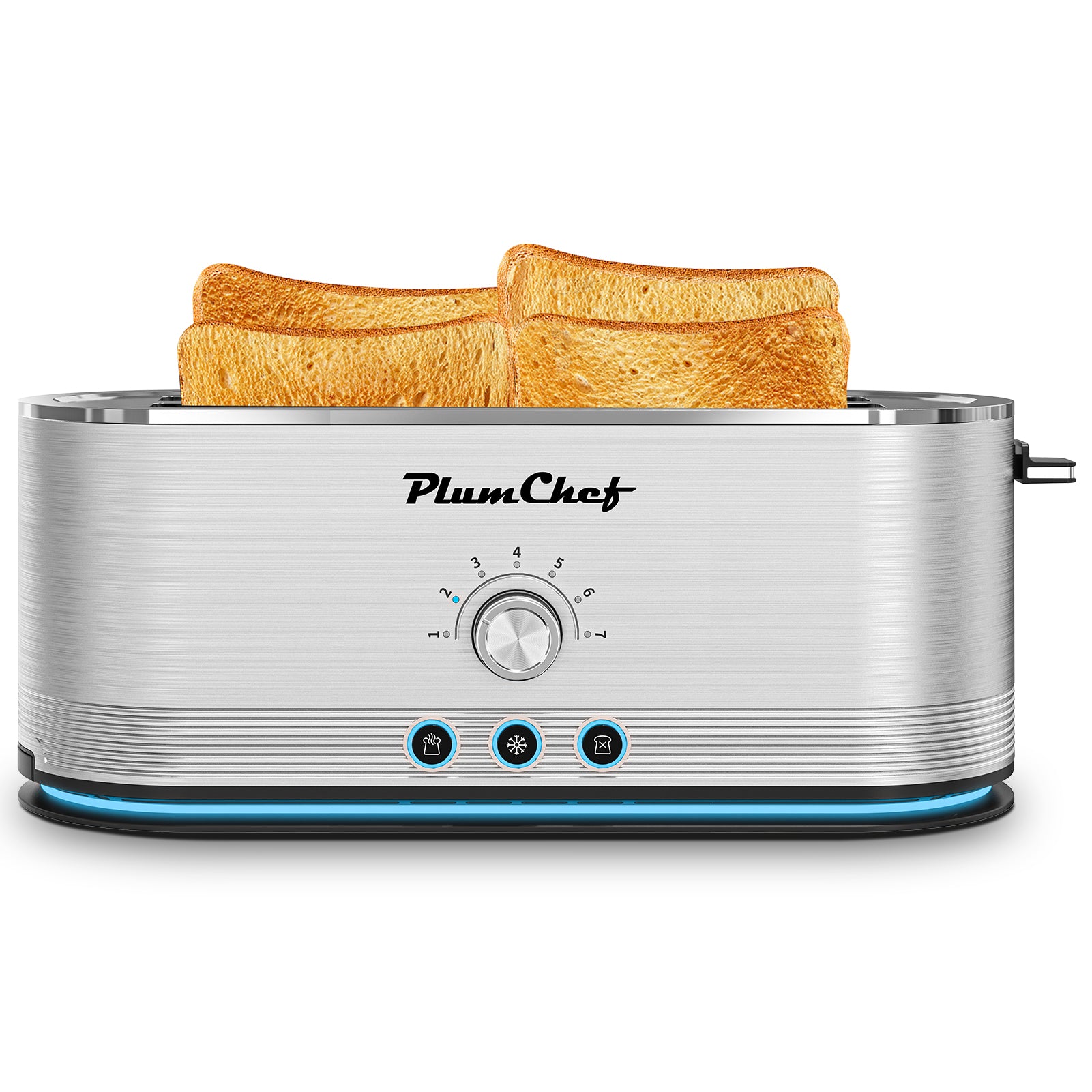 Plum Chef Toaster 4 Slice, Extra Long Slots 4 Slice Toaster, Reheat/Defrost/Cancel Function 6 Browning Settings Auto Pop-up Removable Crumb Tray, Stainless Steel, Silver - VANELC