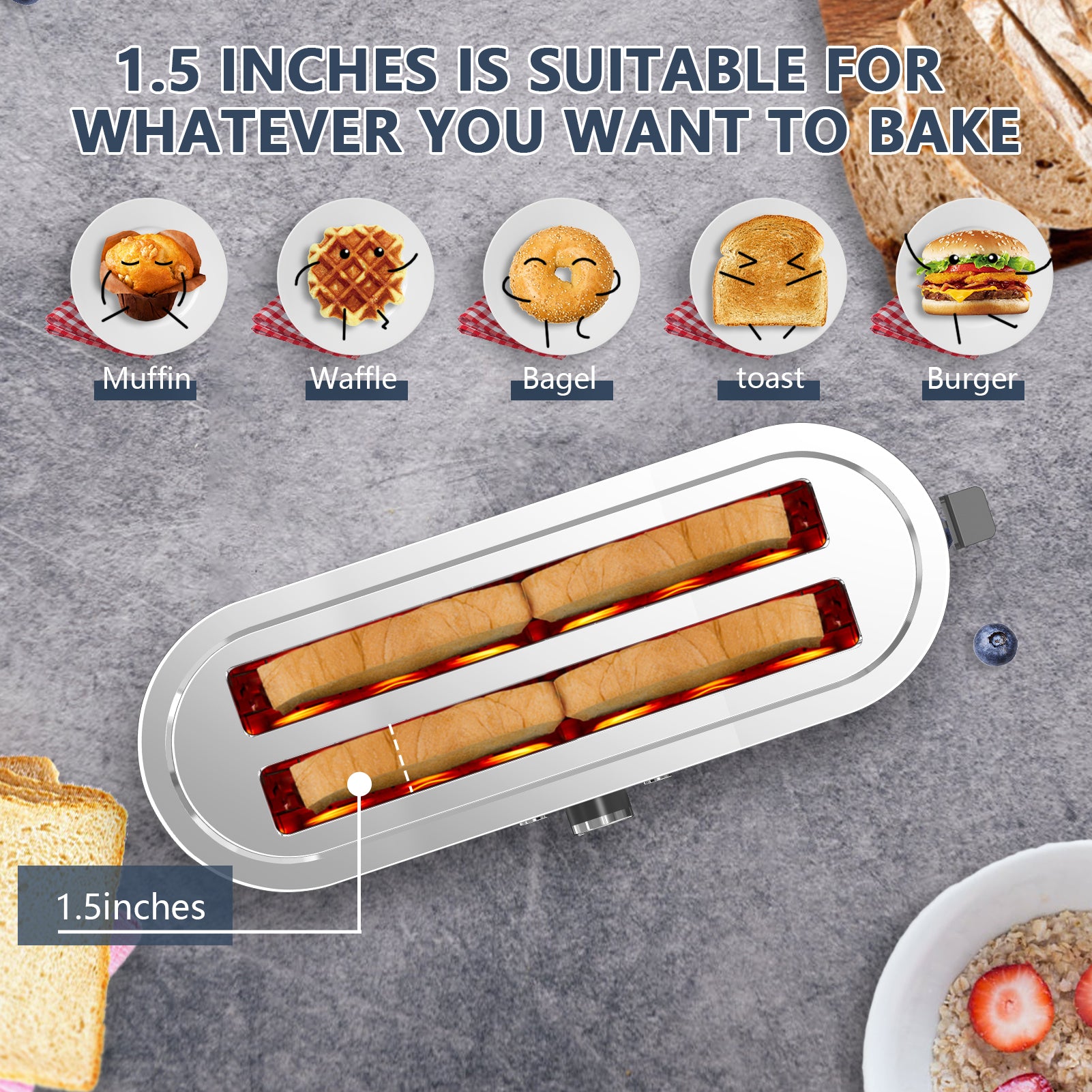 Plum Chef Toaster 4 Slice, Extra Long Slots 4 Slice Toaster, Reheat/Defrost/Cancel Function 6 Browning Settings Auto Pop-up Removable Crumb Tray, Stainless Steel, Silver - VANELC