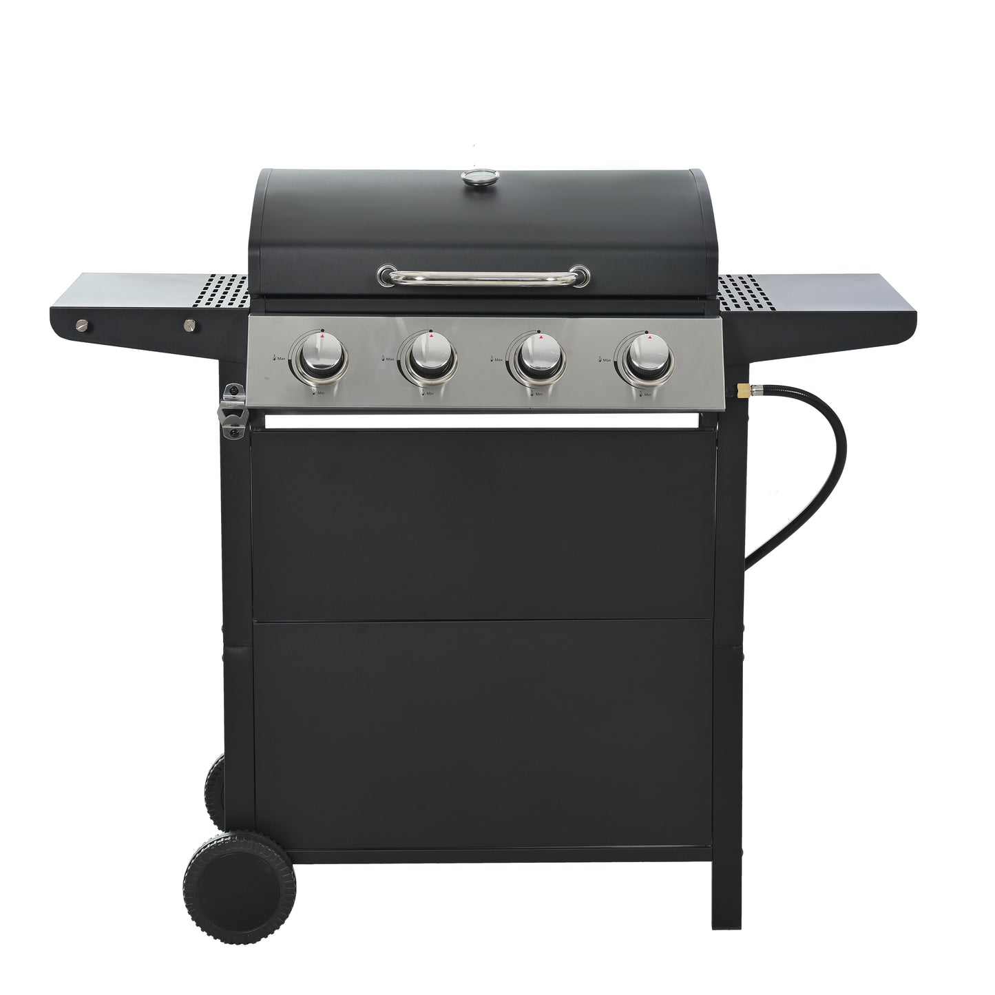 Highsound 4-Burner Propane Gas Grill, 34,000 BTU Stainless Steel BBQ Grill with Thermometer & Locking Wheels, Outdoor Portable Grill for Patio & Garden, Black - VANELC