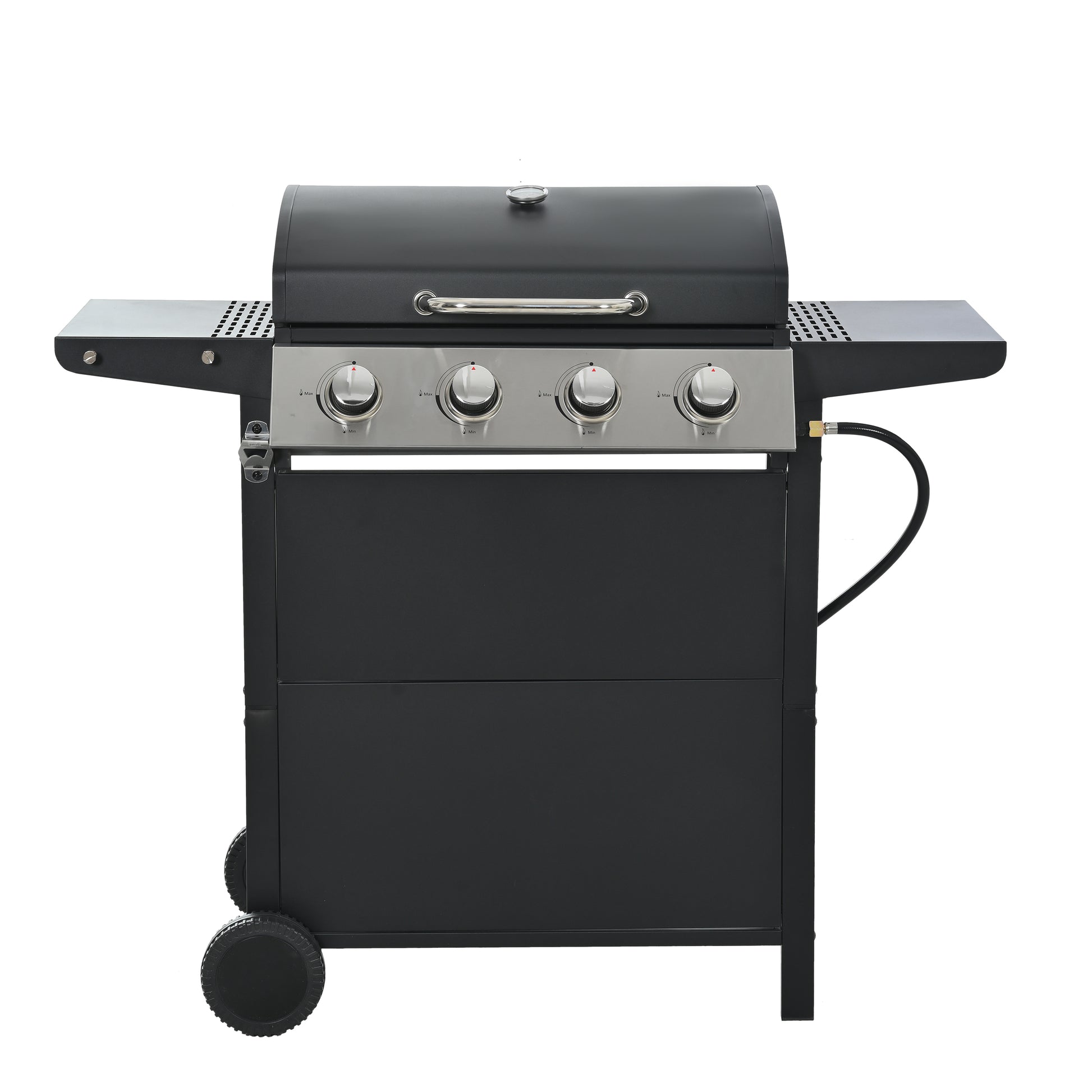 Highsound 4-Burner Propane Gas Grill, 34,000 BTU Stainless Steel BBQ Grill with Thermometer & Locking Wheels, Outdoor Portable Grill for Patio & Garden, Black - VANELC