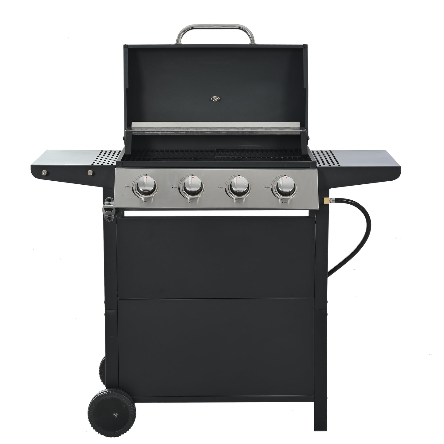 Highsound 4-Burner Propane Gas Grill, 34,000 BTU Stainless Steel BBQ Grill with Thermometer & Locking Wheels, Outdoor Portable Grill for Patio & Garden, Black - VANELC