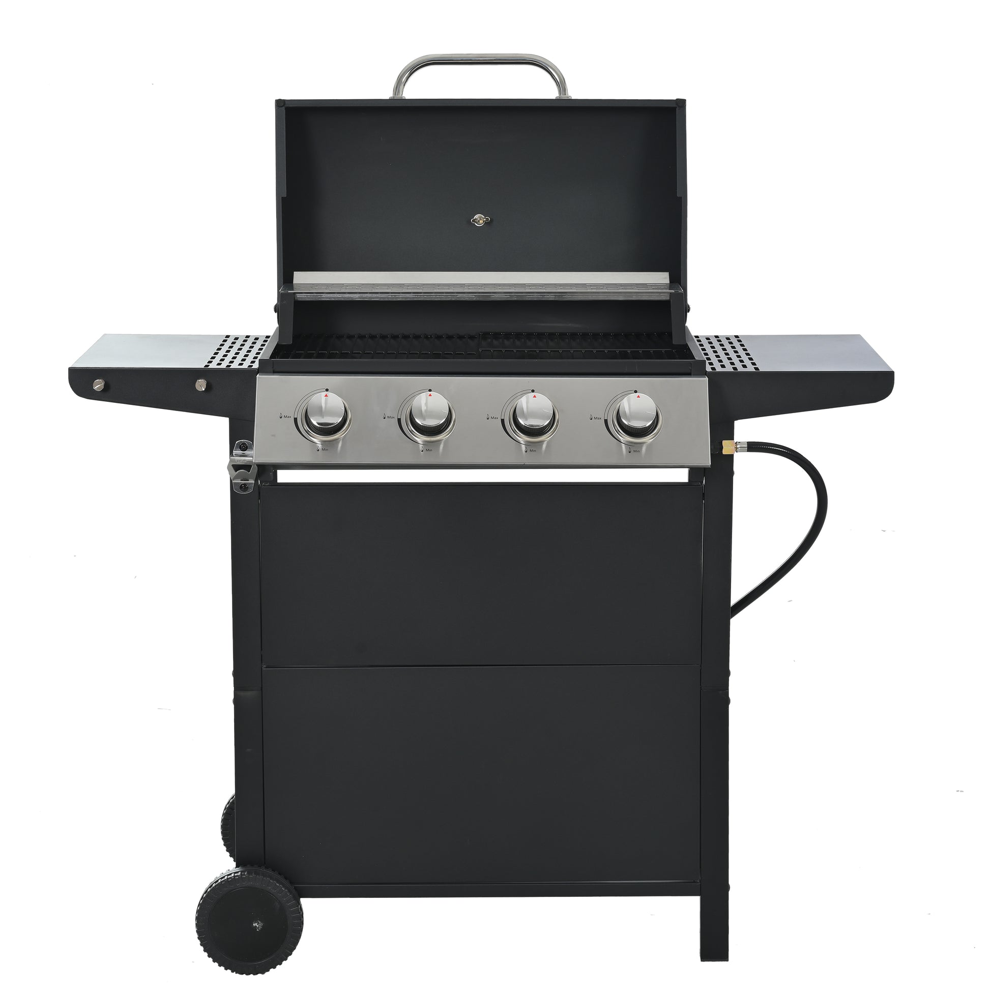 Highsound 4-Burner Propane Gas Grill, 34,000 BTU Stainless Steel BBQ Grill with Thermometer & Locking Wheels, Outdoor Portable Grill for Patio & Garden, Black - VANELC