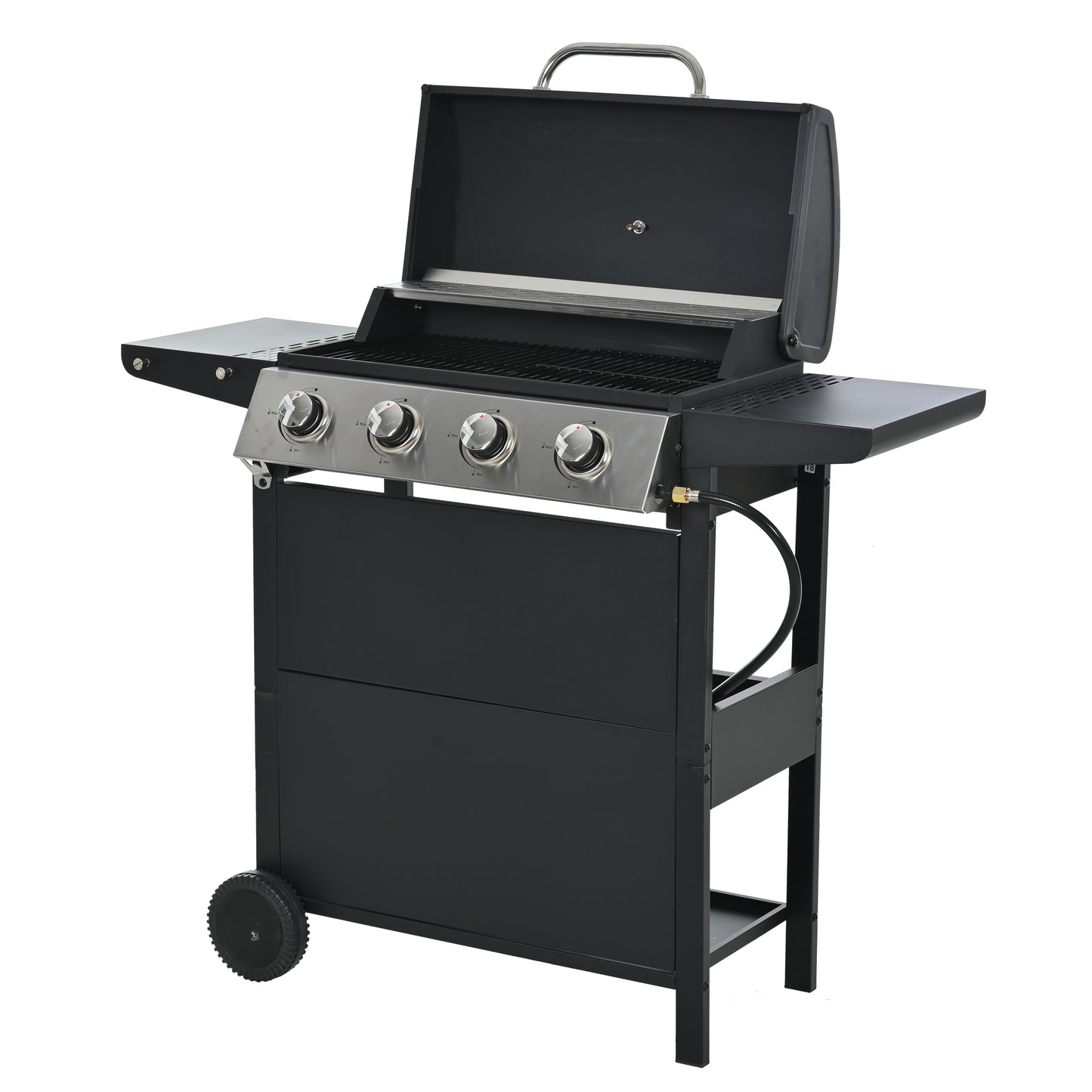 Highsound 4-Burner Propane Gas Grill, 34,000 BTU Stainless Steel BBQ Grill with Thermometer & Locking Wheels, Outdoor Portable Grill for Patio & Garden, Black - VANELC