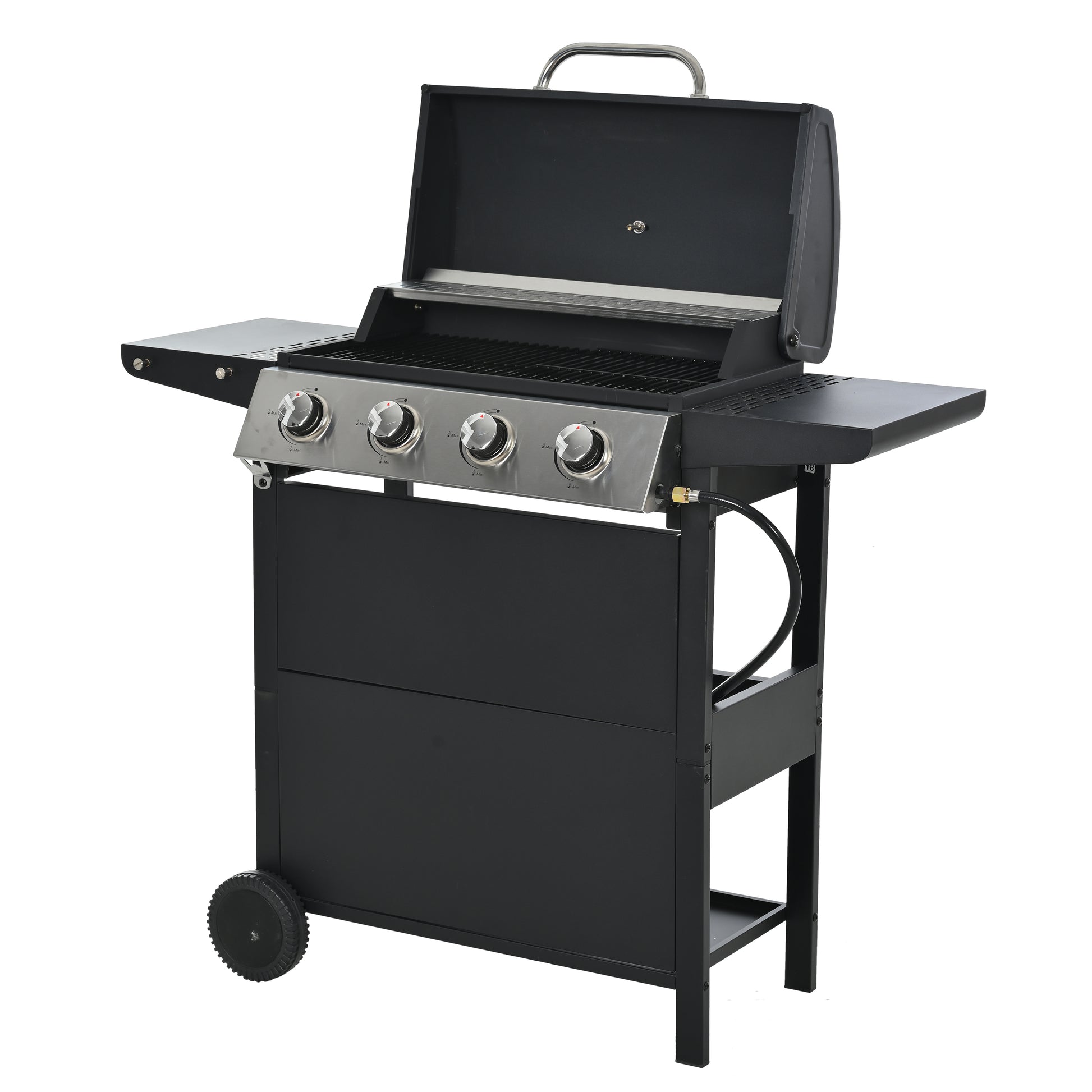 Highsound 4-Burner Propane Gas Grill, 34,000 BTU Stainless Steel BBQ Grill with Thermometer & Locking Wheels, Outdoor Portable Grill for Patio & Garden, Black - VANELC