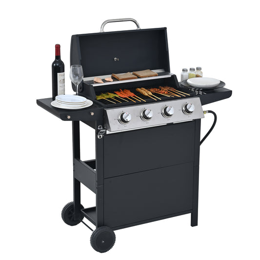 Highsound 4-Burner Propane Gas Grill, 34,000 BTU Stainless Steel BBQ Grill with Thermometer & Locking Wheels, Outdoor Portable Grill for Patio & Garden, Black - VANELC