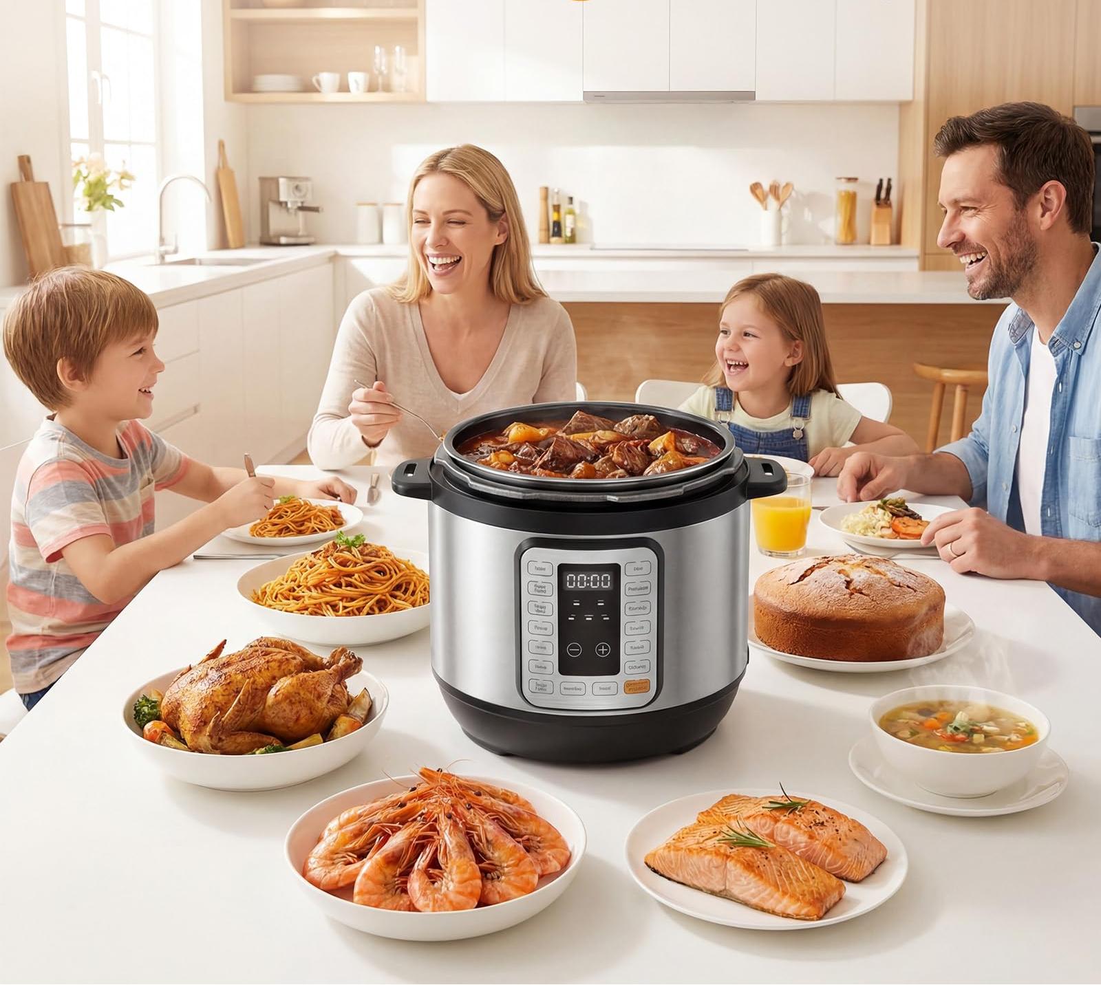 Plum Chef 16-in-1 Electric Pressure Cooker, 8-Quart Multi-Cooker with 12 Presets and Ceramic Inner Pot, Slow Cooker, Rice Cooker & Steamer, Silver - VANELC