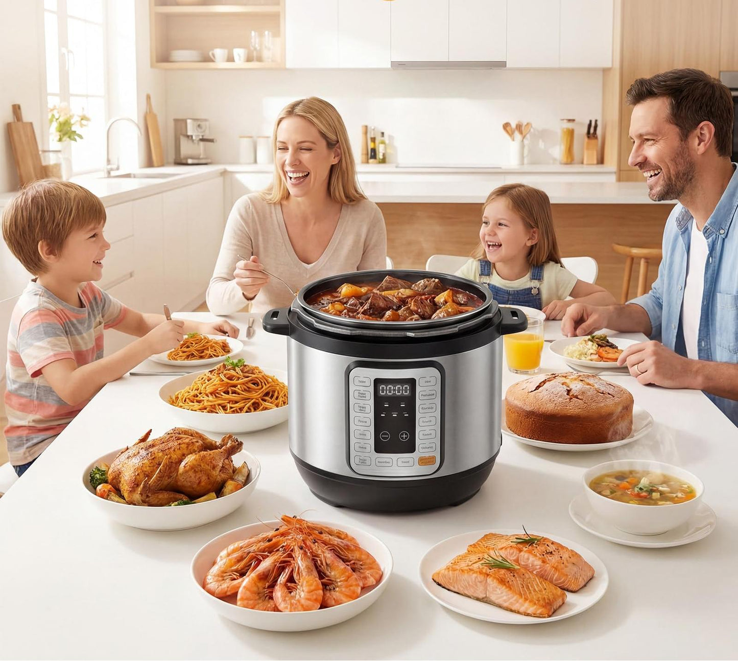 Plum Chef 16-in-1 Electric Pressure Cooker, 6-Quart Multi-Cooker with 12 Presets and Ceramic Inner Pot, Slow Cooker, Rice Cooker & Steamer, Silver - VANELC