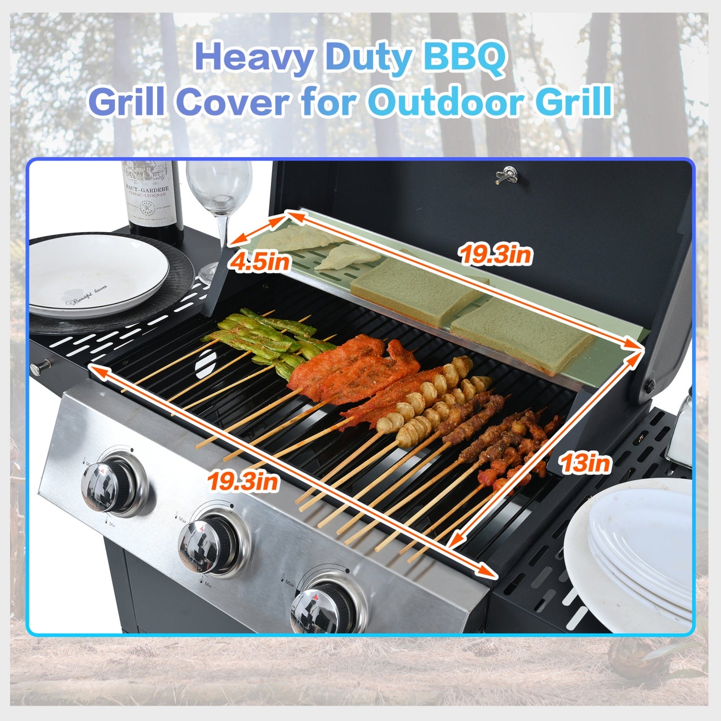 Highsound 3-Burner Propane Gas Grill, 25,650 BTU Stainless Steel BBQ Grill with Side Tables, Outdoor Portable Grill for Backyard & Camping, Black - VANELC