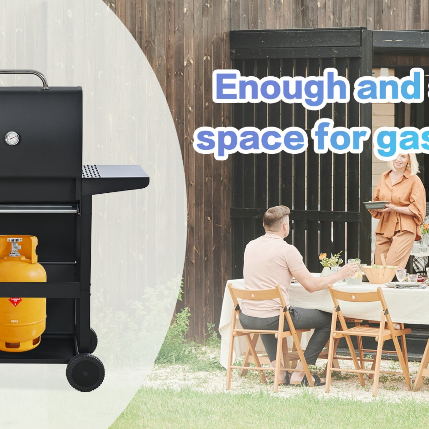 Highsound 3-Burner Propane Gas Grill, 25,650 BTU Stainless Steel BBQ Grill with Side Tables, Outdoor Portable Grill for Backyard & Camping, Black - VANELC
