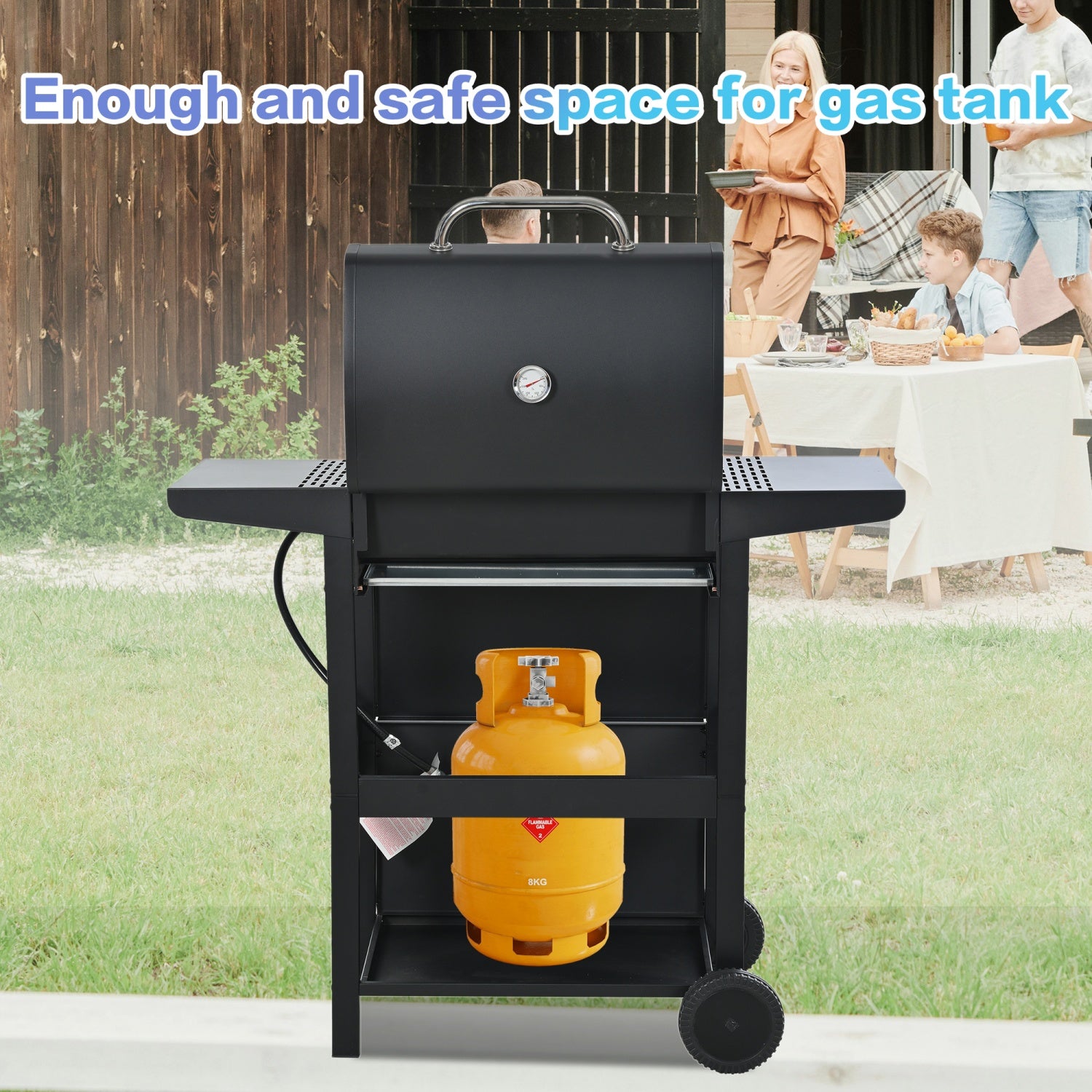 Highsound 3-Burner Propane Gas Grill, 25,650 BTU Stainless Steel BBQ Grill with Side Tables, Outdoor Portable Grill for Backyard & Camping, Black - VANELC