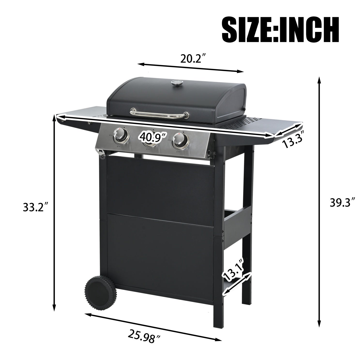 Highsound 3-Burner Propane Gas Grill, 25,650 BTU Stainless Steel BBQ Grill with Side Tables, Outdoor Portable Grill for Backyard & Camping, Black - VANELC