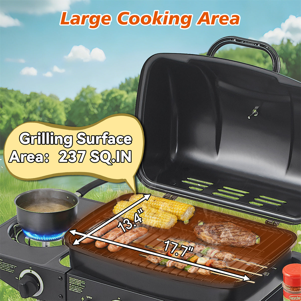 YIORTWO 2-Burner Propane Gas Grill with Side Burner, 24,000 BTU Compact BBQ Grill for Balcony & Small Patio, Enameled Grates, Black - VANELC