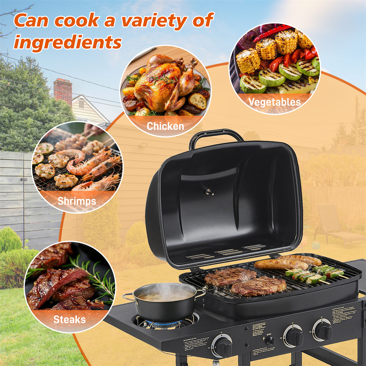 YIORTWO 2-Burner Propane Gas Grill with Side Burner, 24,000 BTU Compact BBQ Grill for Balcony & Small Patio, Enameled Grates, Black - VANELC