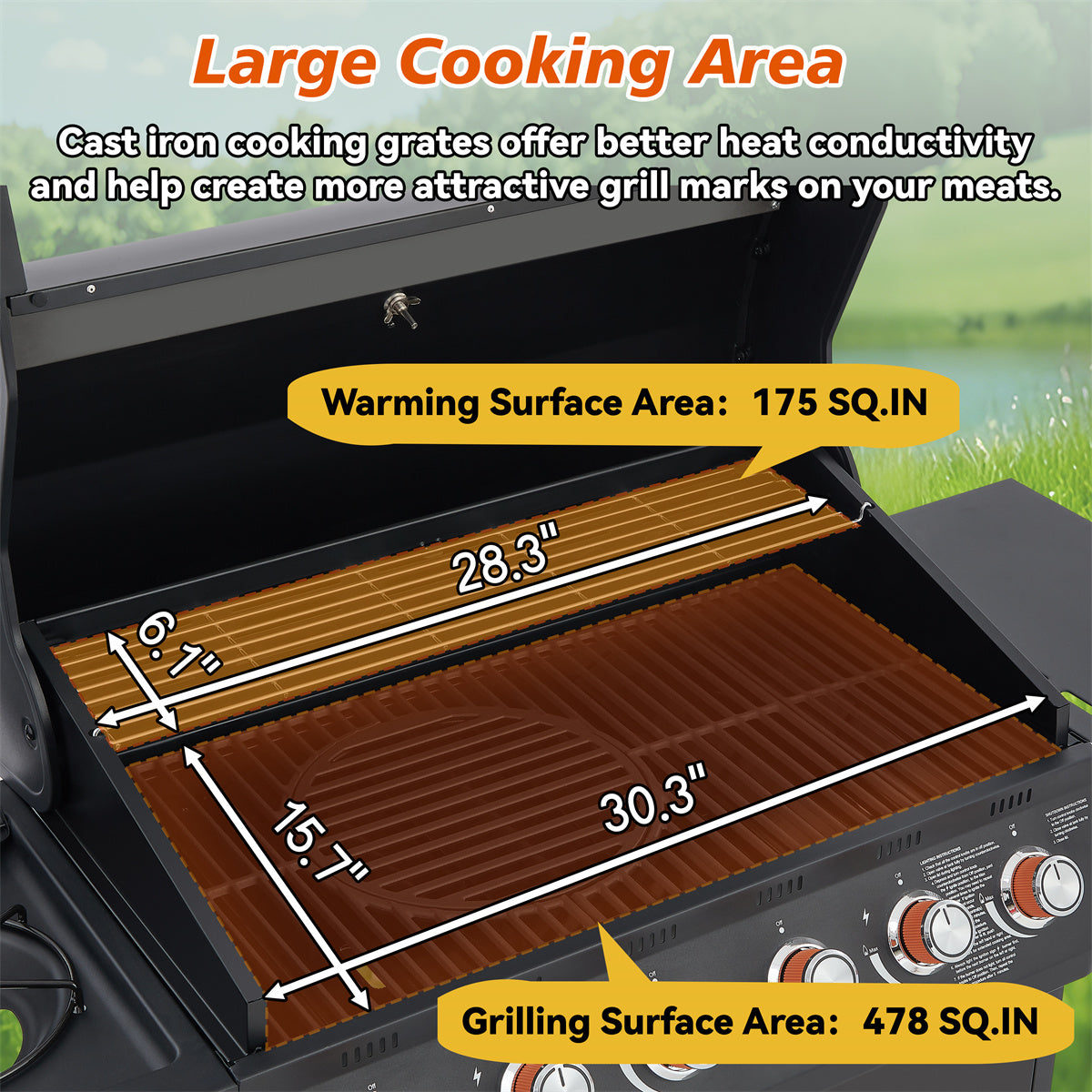 YIORTWO 6-Burner Propane Gas Grill with Side Burner, 72000 BTU Stainless Steel BBQ Grill with Cast Iron Grates, 650 sq. in. Cooking Area, Black - VANELC