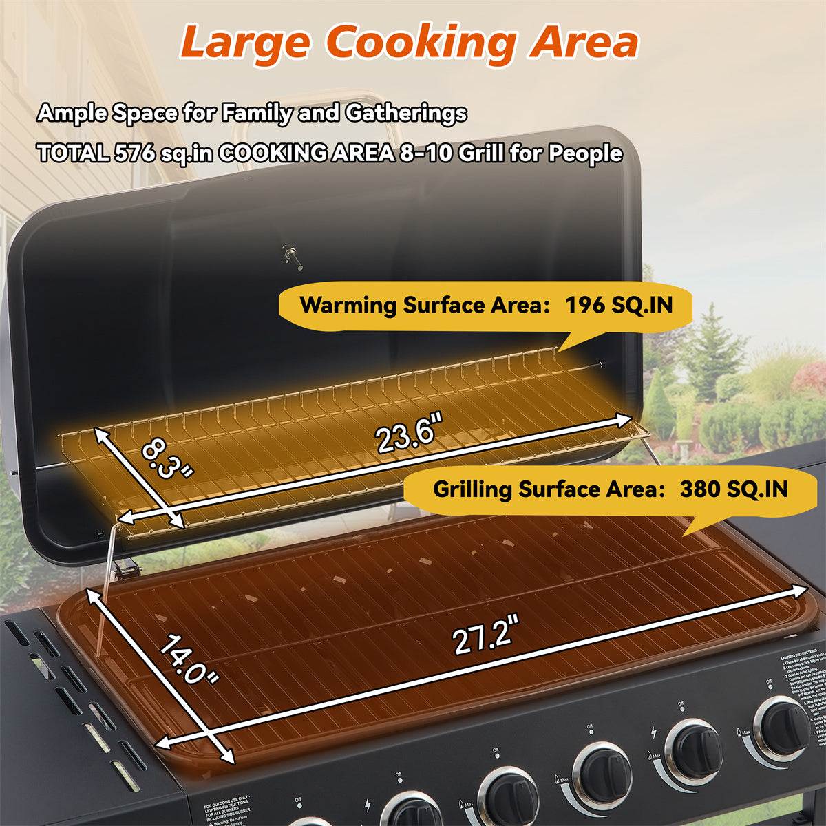 YIORTWO 6-Burner Propane Gas Grill with Side Burner, 59,000 BTU BBQ Grill with Enamel-Coated Cast Iron Grates, 576 sq. in. Cooking Area, Black - VANELC