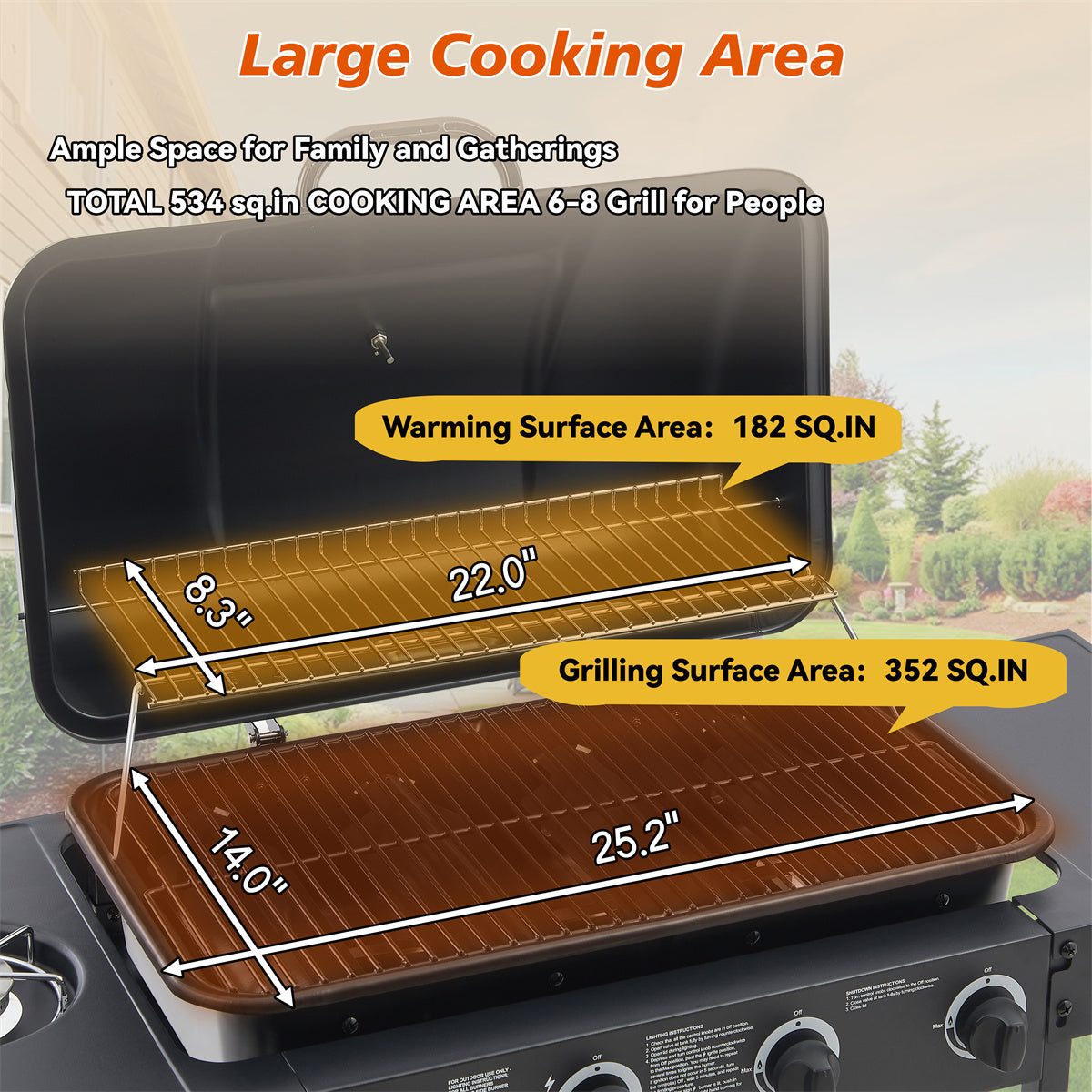 YIORTWO 4-Burner Propane Gas Grill with Side Burner, 42,000 BTU BBQ Grill with Enamel-Coated Cast Iron Grates, 534 sq. in. Cooking Area, Black - VANELC