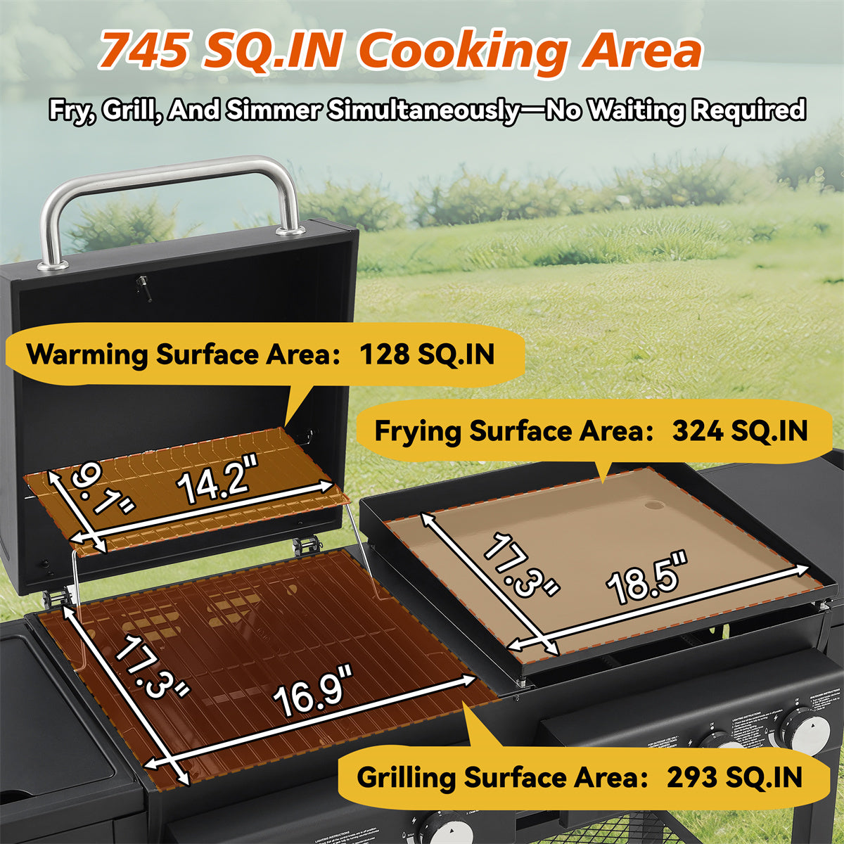 YIORTWO 3-in-1 Propane Gas Grill & Griddle Combo with Side Burner, 5-Burner 56,000 BTU BBQ Station, 745 sq. in. Cooking Space, Enamel-Coated Grates, Black - VANELC