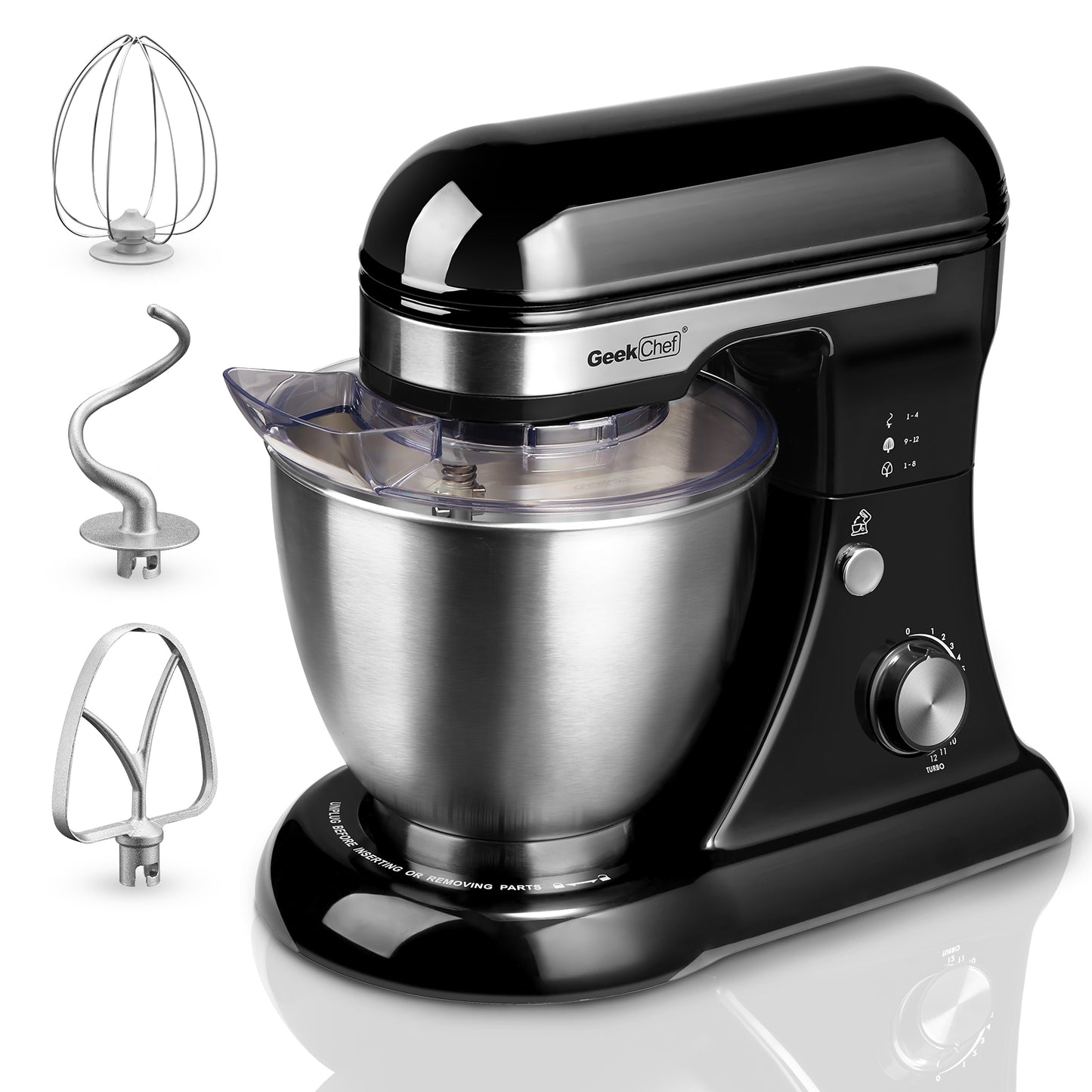 Plum Chef 5QT Stand Mixer, 12-Speed Tilt-Head Electric Mixer with Dough Hook, Whisk, Beater & Bowl, Powerful for Baking, Cakes, Cookies, Black - VANELC