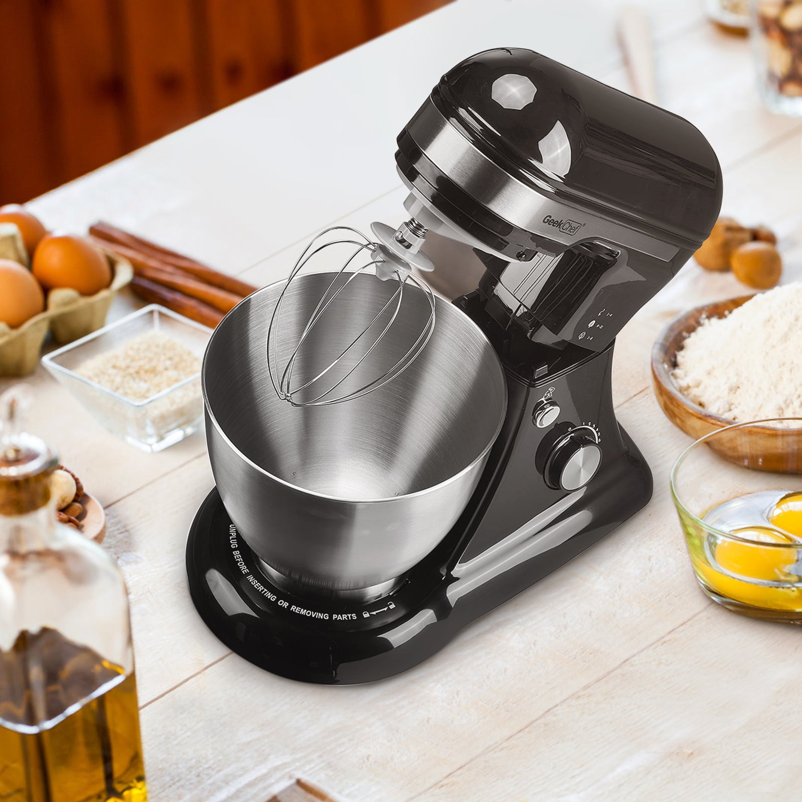 Plum Chef 5QT Stand Mixer, 12-Speed Tilt-Head Electric Mixer with Dough Hook, Whisk, Beater & Bowl, Powerful for Baking, Cakes, Cookies, Black - VANELC