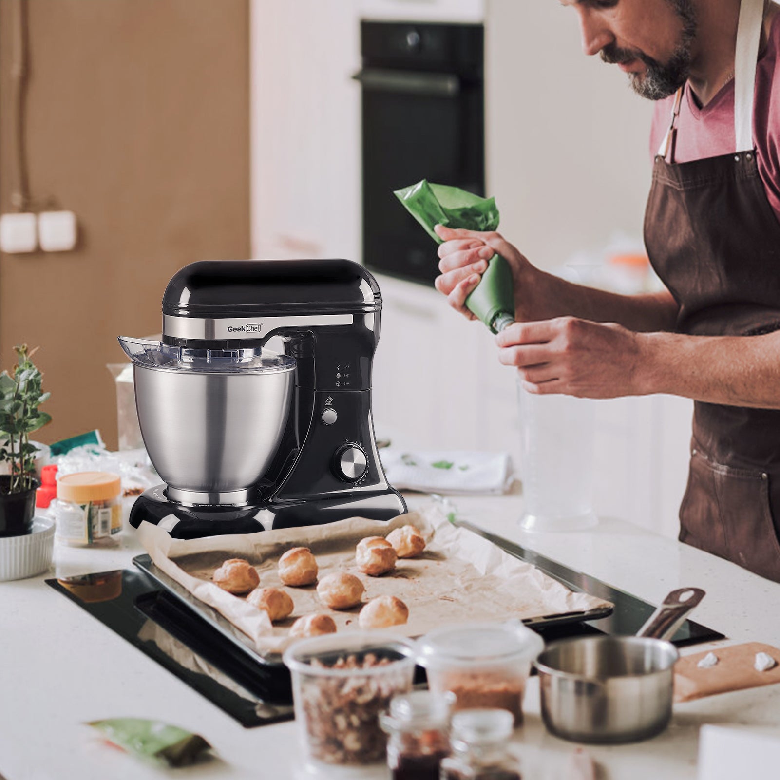 Plum Chef 5QT Stand Mixer, 12-Speed Tilt-Head Electric Mixer with Dough Hook, Whisk, Beater & Bowl, Powerful for Baking, Cakes, Cookies, Black - VANELC