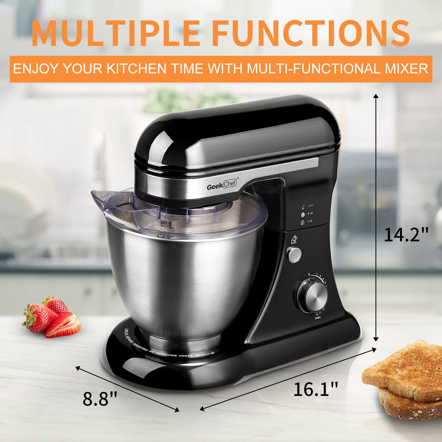 Plum Chef 5QT Stand Mixer, 12-Speed Tilt-Head Electric Mixer with Dough Hook, Whisk, Beater & Bowl, Powerful for Baking, Cakes, Cookies, Black - VANELC