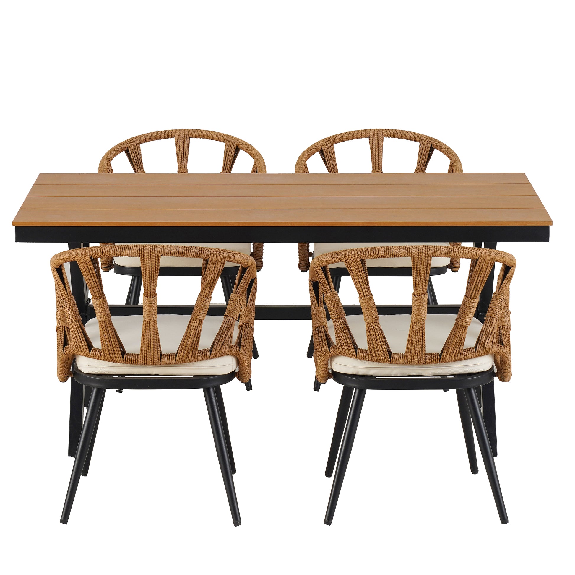 Highsound Outdoor Dining Set with Plastic Wood Table & 4 Chairs, Weather-Resistant Patio Furniture for Garden, Lawn, Dark Yellow - VANELC