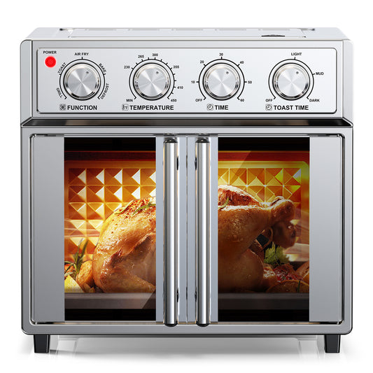 Plum Chef Air Fryer Toaster Oven, 27.5QT 7-in-1 Convection Countertop Oven with Air Fry, Bake, Grill, Toast, Dehydrate, Perfect for Family Kitchen, Healthy Low Oil Cooking, Ideal Gift, Silver - VANELC