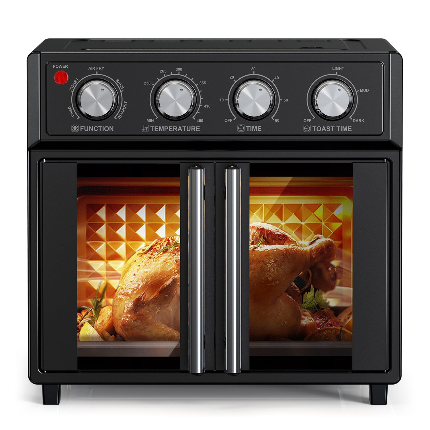 Plum Chef Air Fryer Toaster Oven, 26QT 7-in-1 Convection Countertop Oven with Air Fry, Bake, Grill, Toast, Dehydrate, Perfect for Family Kitchen, Healthy Low Oil Cooking, Ideal Gift, Black - VANELC
