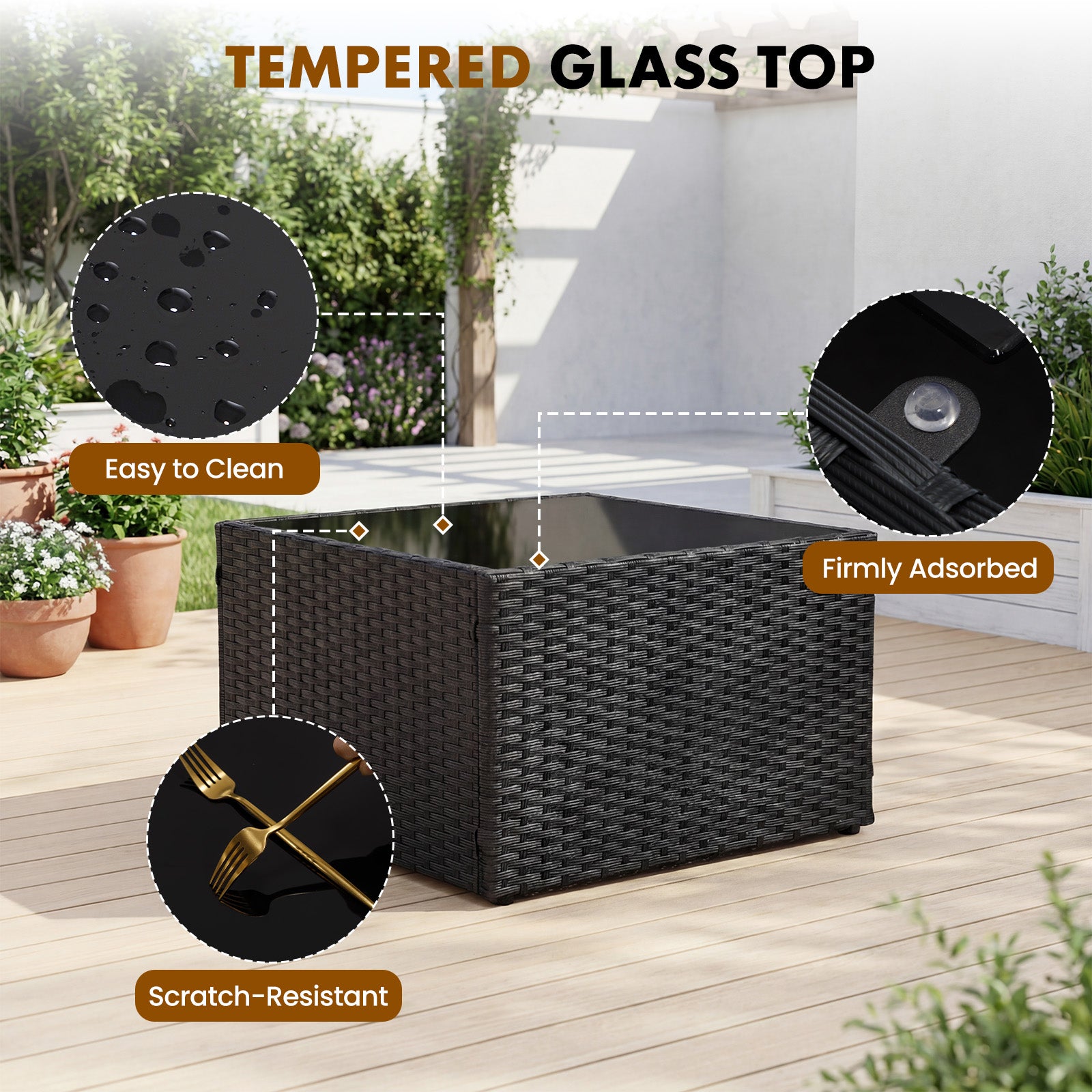 YIORTWO 7-Piece Outdoor Patio Furniture Set, Modular Wicker Sectional Sofa with 2.8" Thick Cushions, All-Weather Rattan Conversation Set with Tempered Glass Table, Black - VANELC