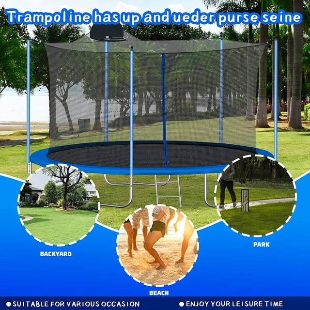 Highsound 12 FT Trampoline for Adults/Kids with Safety Enclosure Net - VANELC