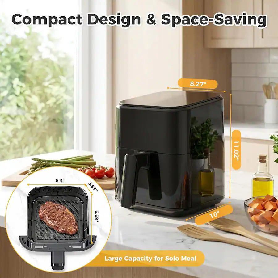 Plum Chef 3QT Compact Air Fryer - 800W Digital Touch Panel, Small Countertop Airfryer for 1–2, Black - VANELC