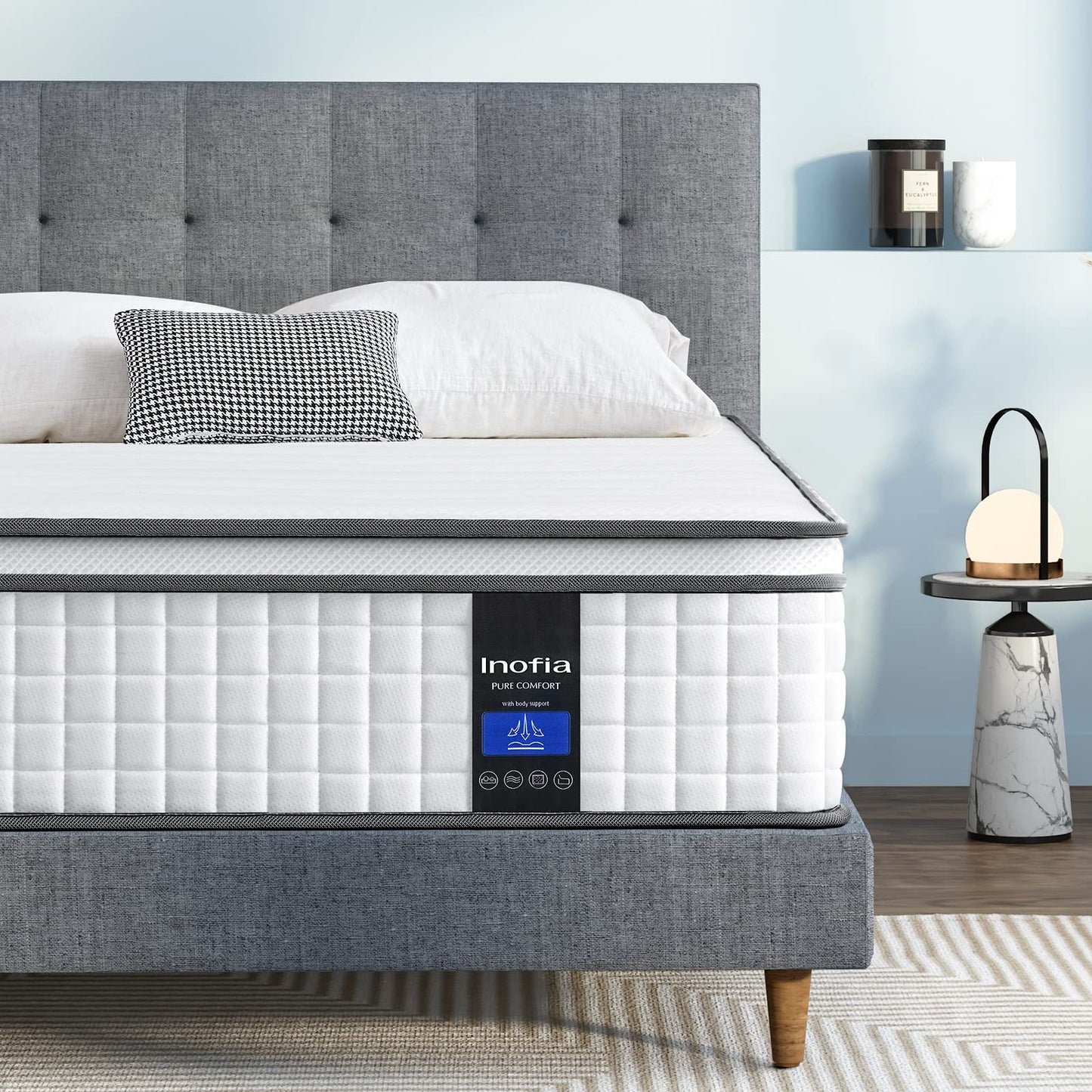Twin XL Mattress, 10 Inch Hybrid Mattress, Gel Memory Foam & Pocket Spring Twin XL Bed Mattress in a Box, Medium Feel, Cooler Sleep & Pressure Relief, 80"*39", White&Gray - VANELC