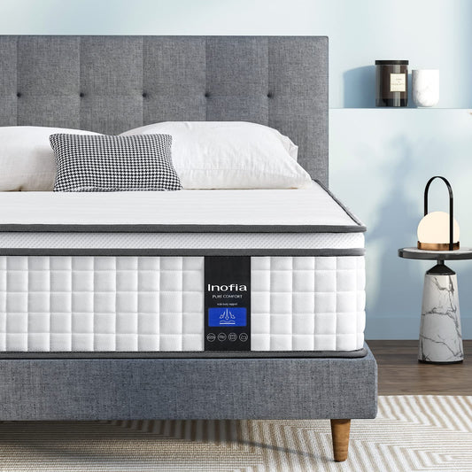 Twin XL Mattress, 10 Inch Hybrid Mattress, Gel Memory Foam & Pocket Spring Twin XL Bed Mattress in a Box, Medium Feel, Cooler Sleep & Pressure Relief, 80"*39", White&Gray - VANELC