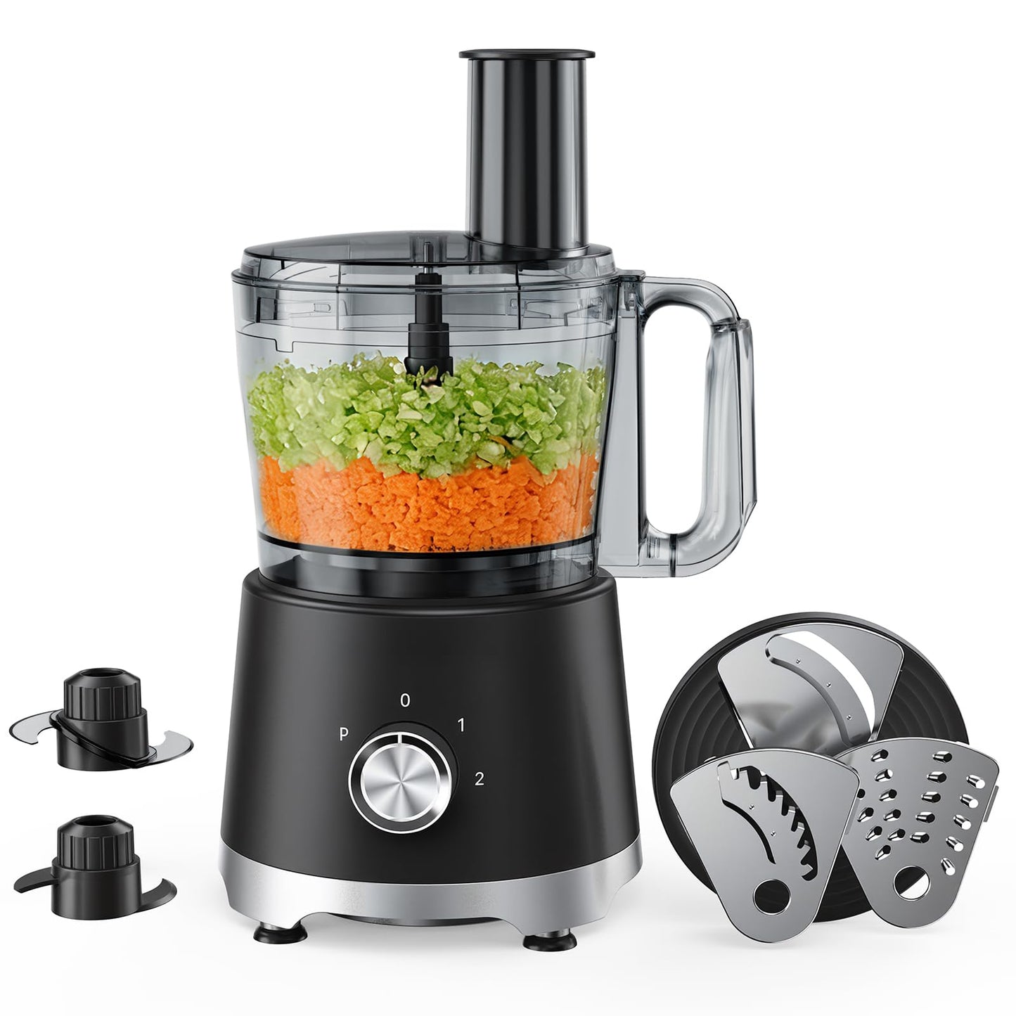 Plum Chef 10.5-Cup Food Processor and Vegetable Chopper, 5 Stainless Steel Blades & Dough Blade, 3 Modes for Slicing, Shredding & Kneading, Dishwasher Safe, Black - VANELC