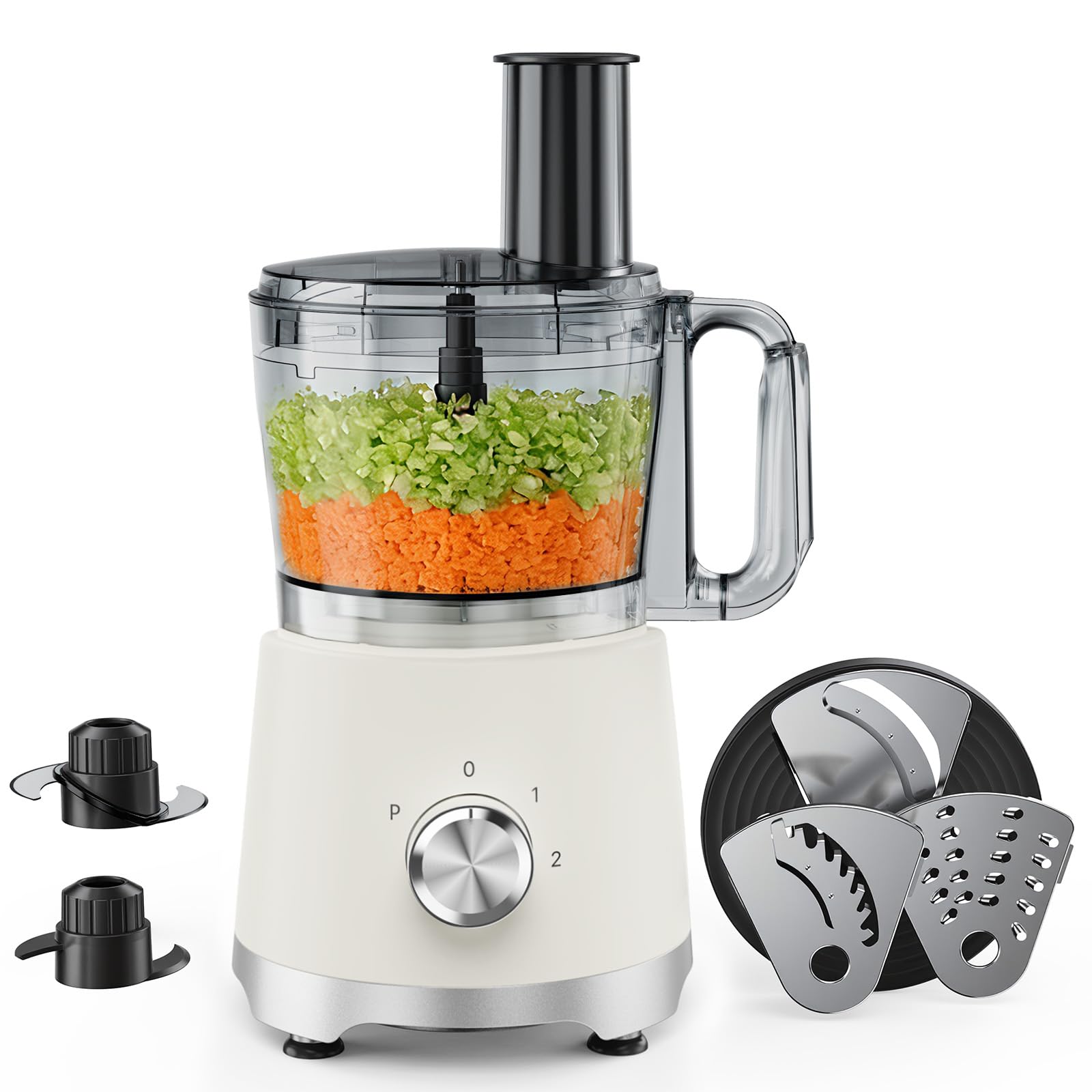 Plum Chef 10.5-Cup Food Processor and Vegetable Chopper, 5 Stainless Steel Blades & Dough Blade, 3 Modes for Slicing, Shredding & Kneading, Dishwasher Safe, Beige - VANELC