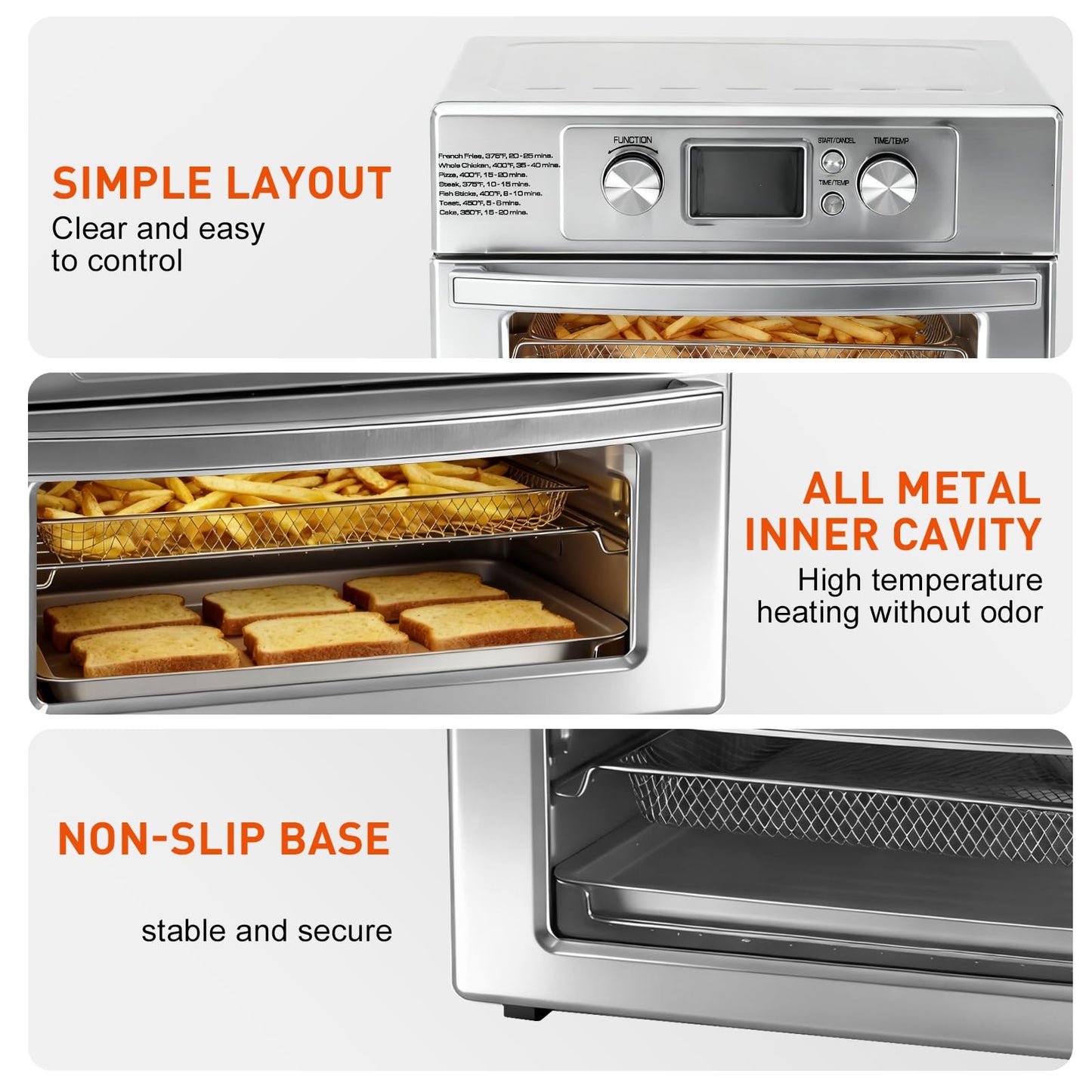 Plum Chef 23QT Air Fryer Toaster Oven Combo, 4-in-1 Countertop Convection Oven, 4 Accessories Included, Stainless, 450°F, Stainless Steel, Silver - VANELC