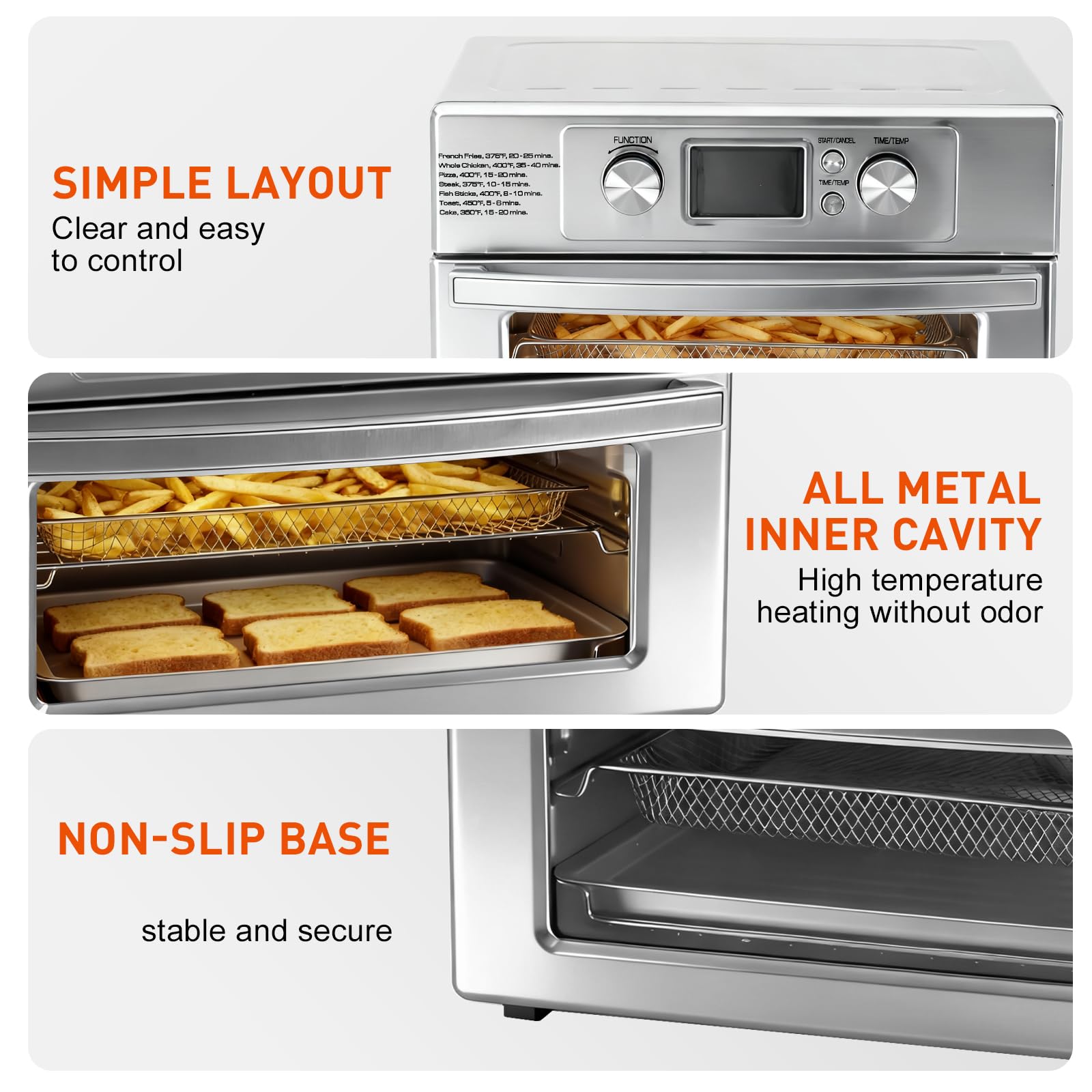Plum Chef 23QT Air Fryer Toaster Oven Combo, 4-in-1 Countertop Convection Oven, 4 Accessories Included, Stainless, 450°F, Stainless Steel, Silver - VANELC