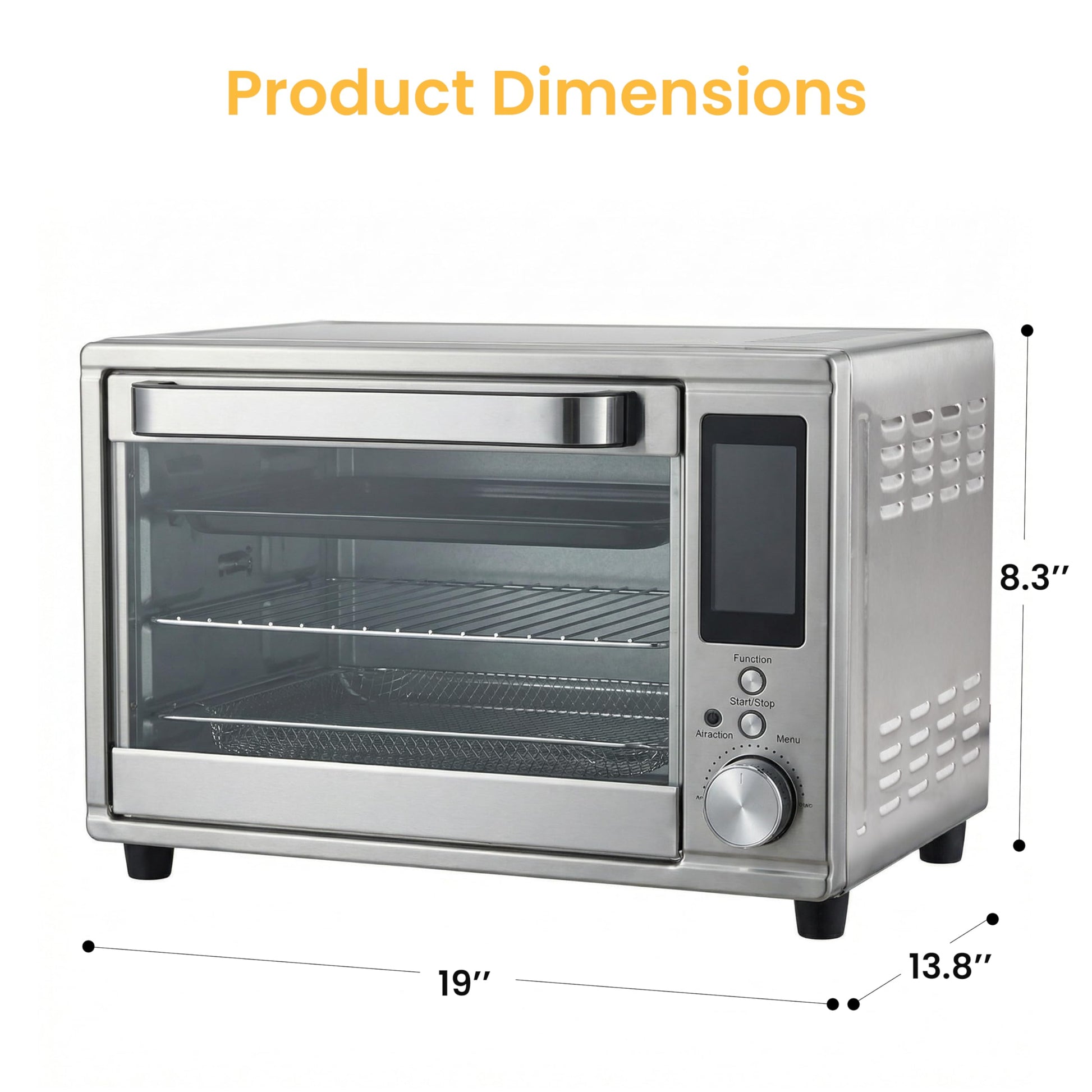 Plum Chef 30 Qt Air Fryer Toaster Oven Combo with Smart Probe, 12-in-1 Countertop Convection Oven, 450°F, Stainless Steel, Silver - VANELC