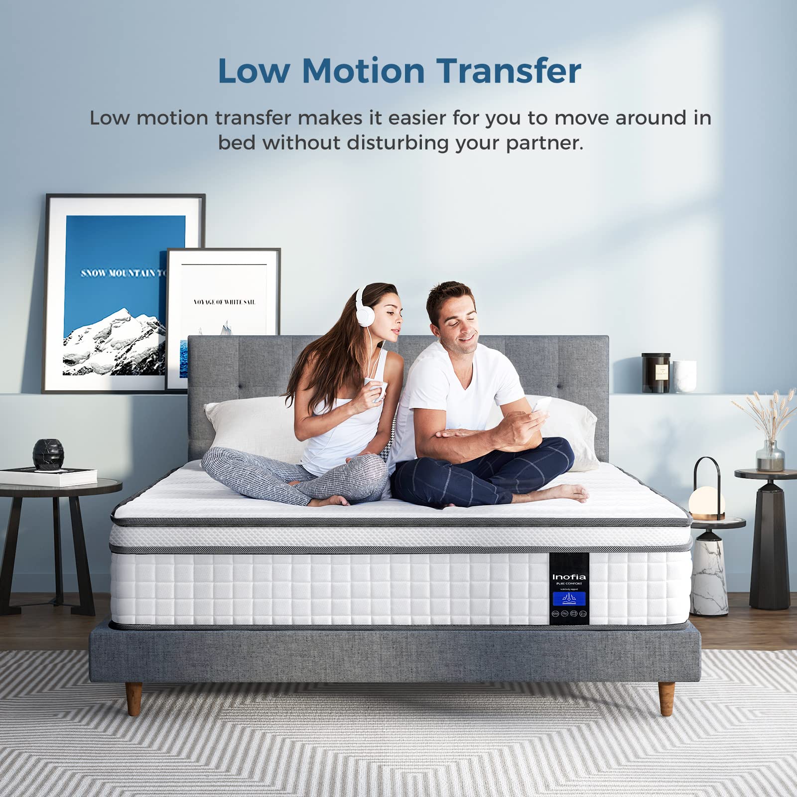 Twin XL Mattress, 10 Inch Hybrid Mattress, Gel Memory Foam & Pocket Spring Twin XL Bed Mattress in a Box, Medium Feel, Cooler Sleep & Pressure Relief, 80"*39", White&Gray - VANELC
