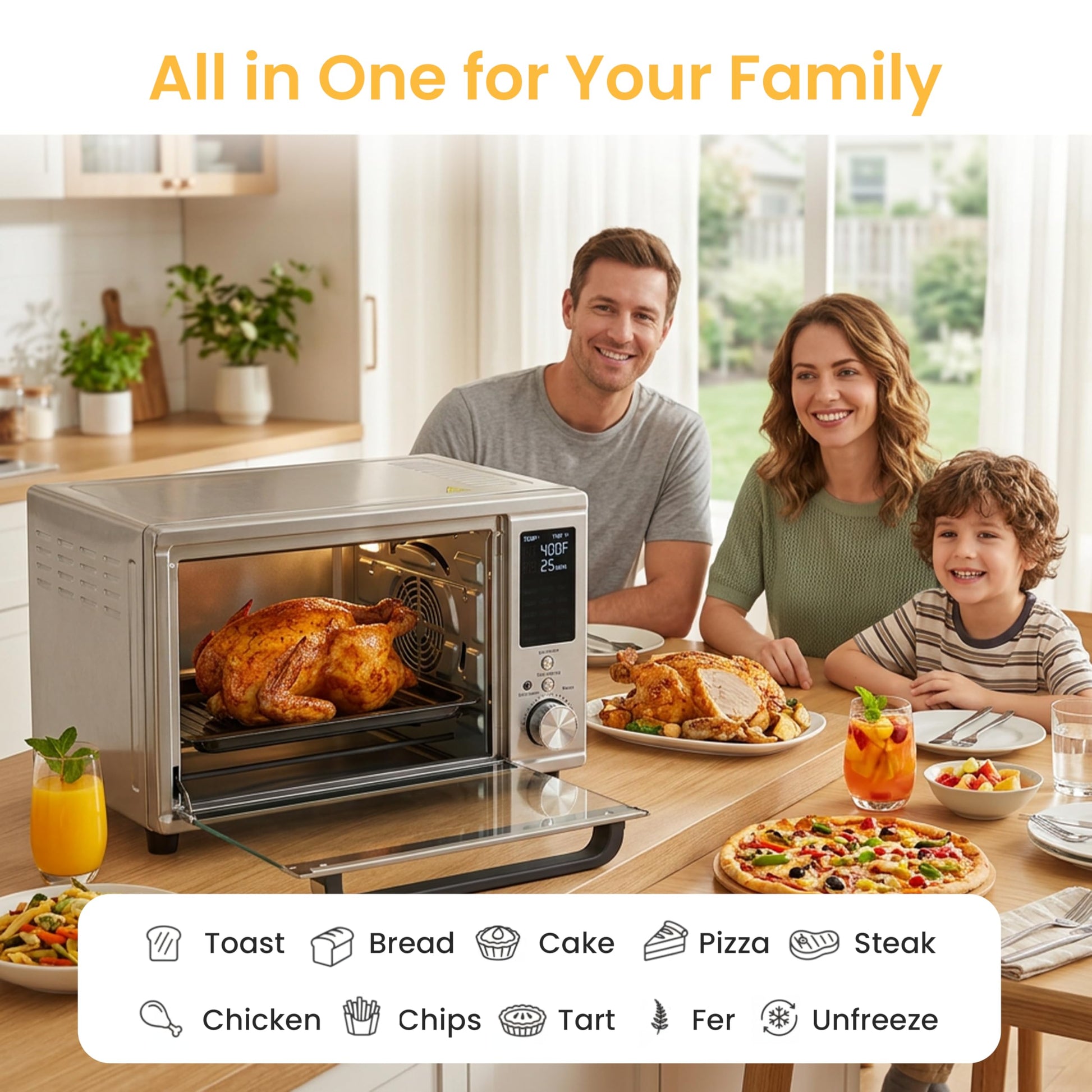 Plum Chef 30 Qt Air Fryer Toaster Oven Combo with Smart Probe, 12-in-1 Countertop Convection Oven, 450°F, Stainless Steel, Silver - VANELC