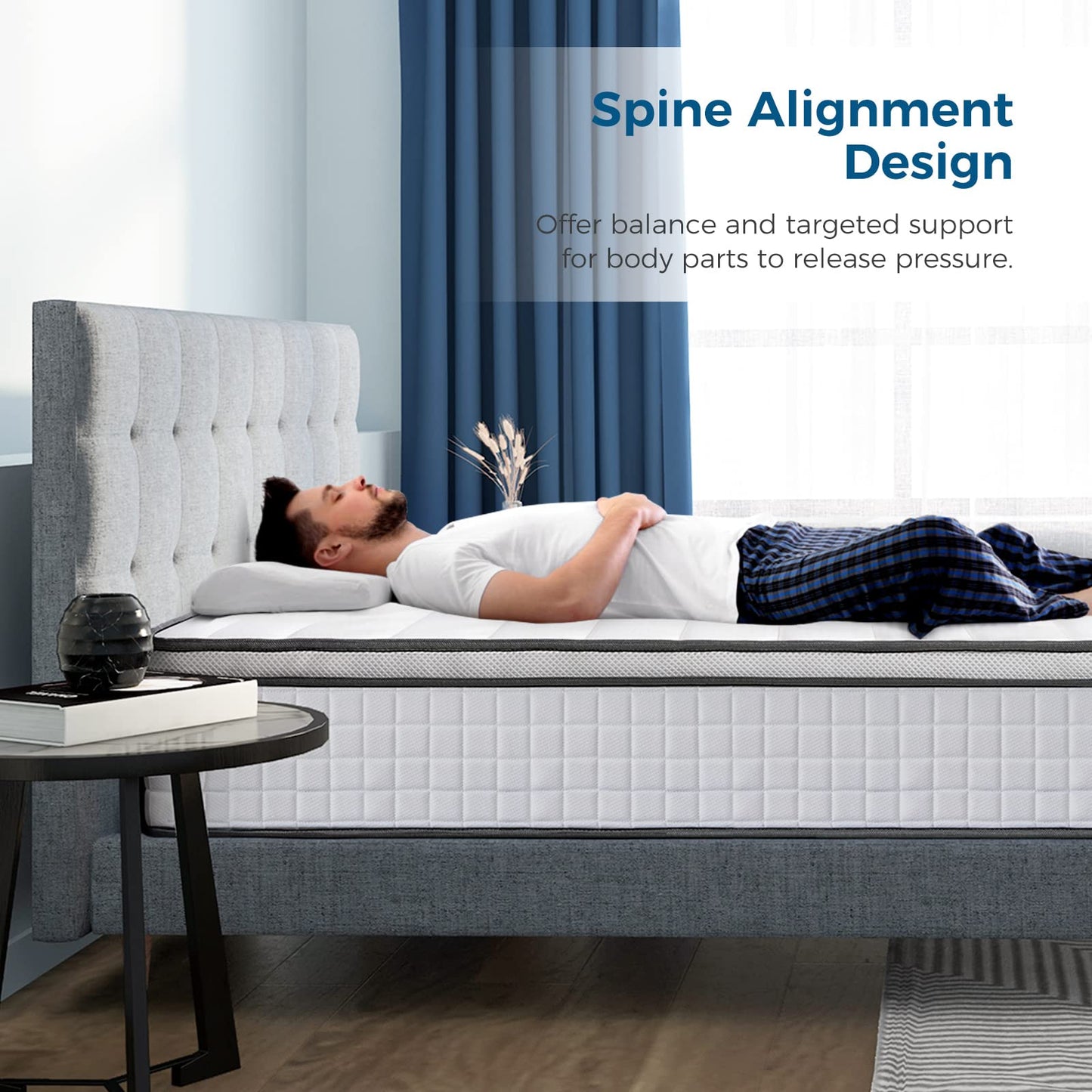Twin XL Mattress, 10 Inch Hybrid Mattress, Gel Memory Foam & Pocket Spring Twin XL Bed Mattress in a Box, Medium Feel, Cooler Sleep & Pressure Relief, 80"*39", White&Gray - VANELC
