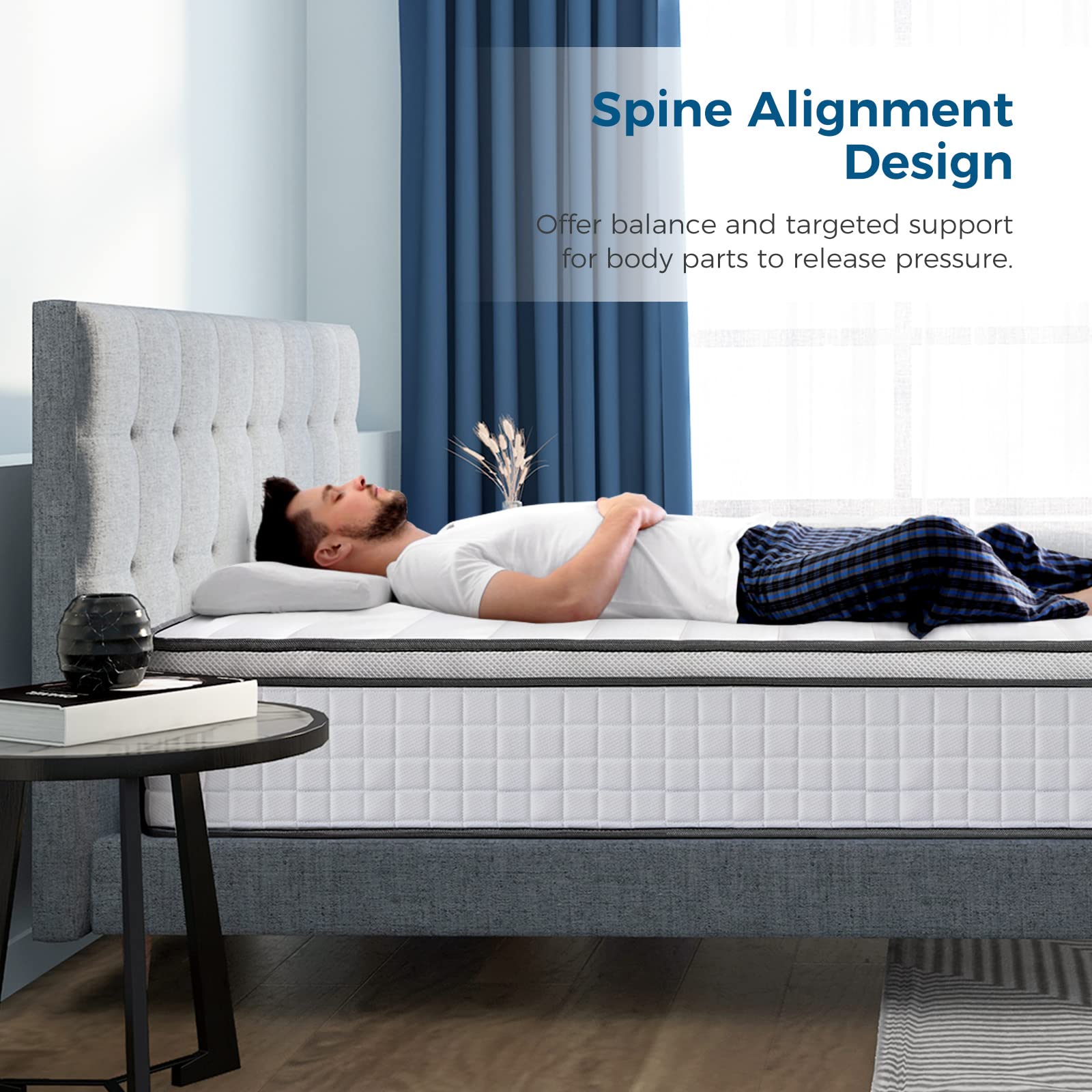 Twin XL Mattress, 10 Inch Hybrid Mattress, Gel Memory Foam & Pocket Spring Twin XL Bed Mattress in a Box, Medium Feel, Cooler Sleep & Pressure Relief, 80"*39", White&Gray - VANELC