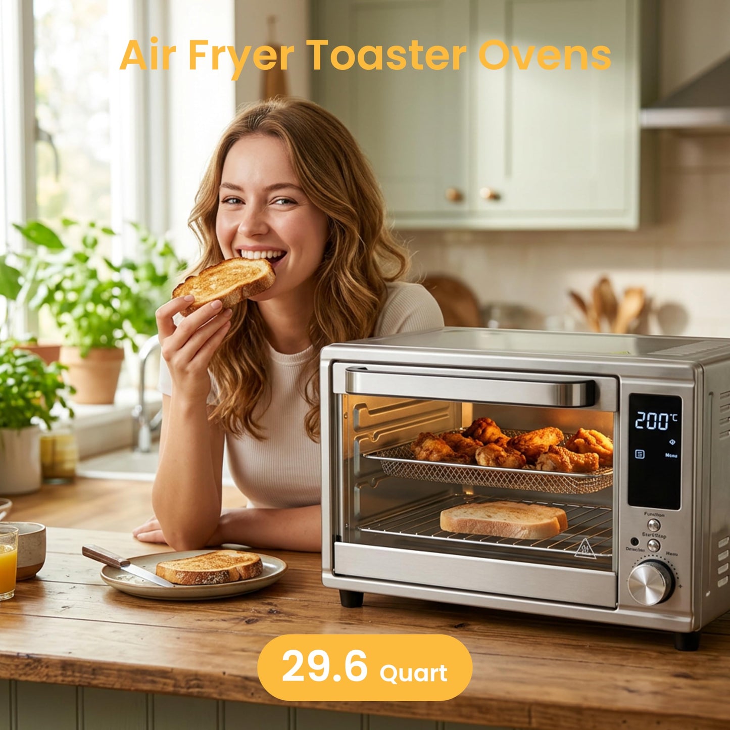 Plum Chef 30 Qt Air Fryer Toaster Oven Combo with Smart Probe, 12-in-1 Countertop Convection Oven, 450°F, Stainless Steel, Silver - VANELC