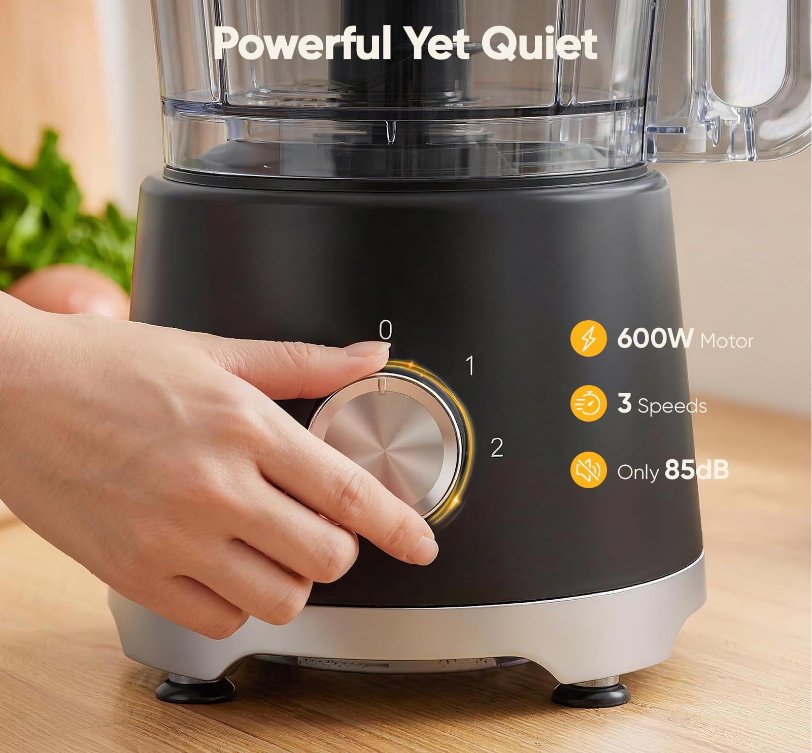 Plum Chef 10.5-Cup Food Processor and Vegetable Chopper, 5 Stainless Steel Blades & Dough Blade, 3 Modes for Slicing, Shredding & Kneading, Dishwasher Safe, Black - VANELC