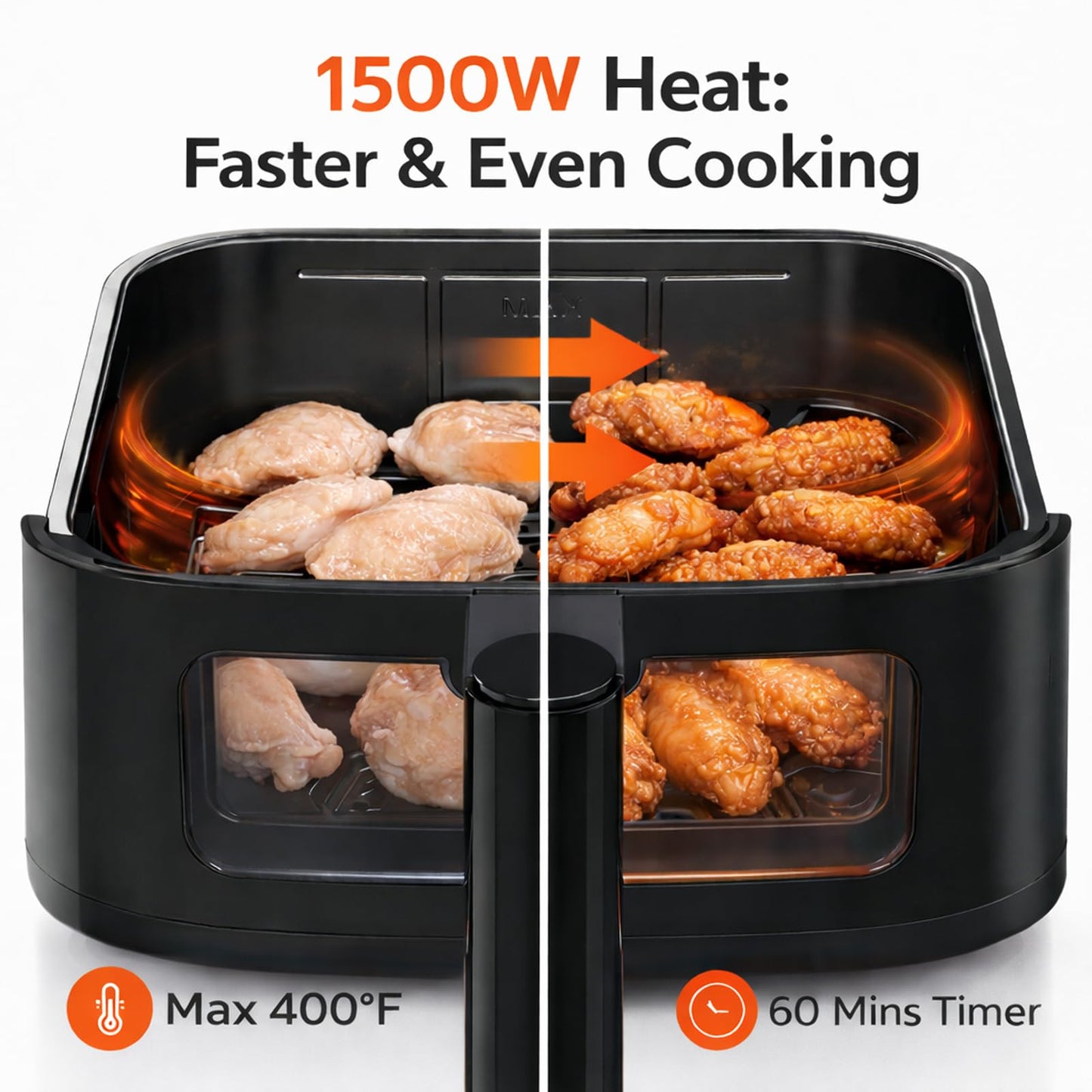 Plum Chef Air Fryer 4 Qt, 8-in-1 Digital Air Fryer with Visible Window, Nonstick Dishwasher-Safe Basket, 60-Min Timer, 1500W, Black – Perfect for Fries, Wings & Baking - VANELC