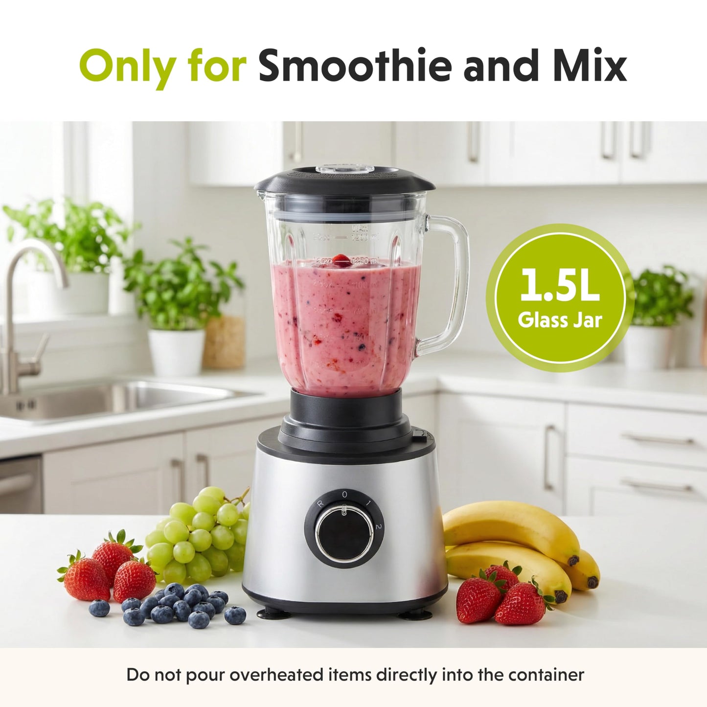 Plum Chef 6-Cup Food Processor Blender Combo, 1.5L Glass Jar Electric Food Chopper with 8 Attachments for Slicing, Dough, and Mincing, 2 Speeds & Pulse, Silver - VANELC