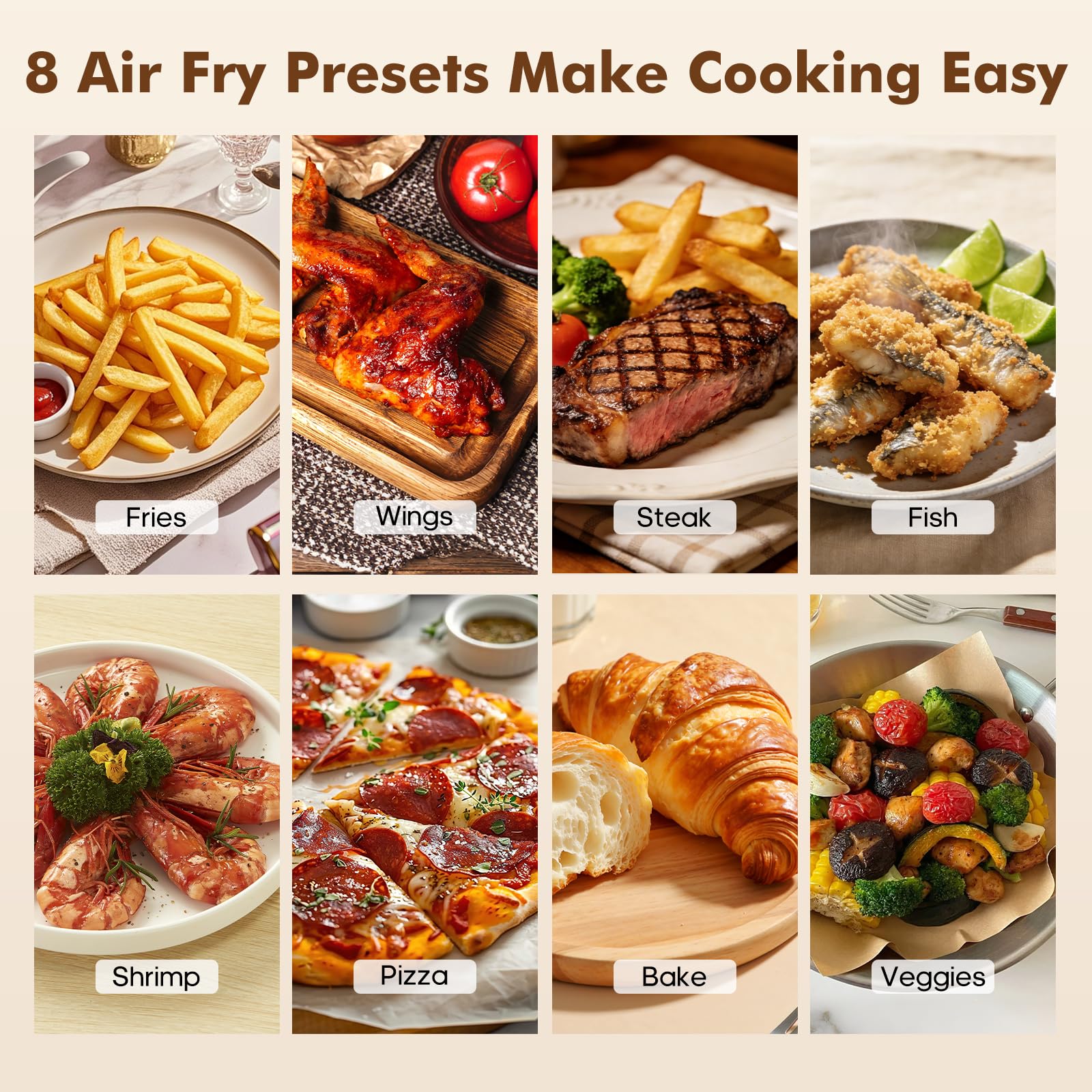 Plum Chef 6.34QT Air Fryer, 8-in-1 Air Fryers Oven with Visible Window, 400℉ Fast Heating, Nonstick Dishwasher-Safe Basket, Timer & Auto-Off, Stainless Steel - VANELC