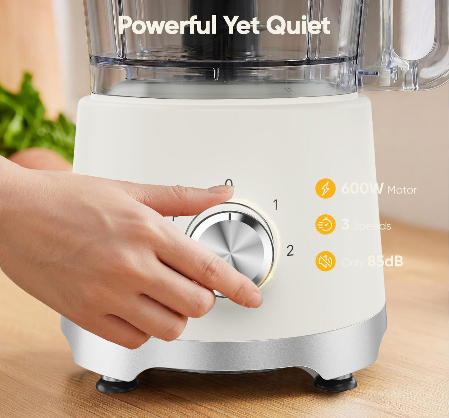 Plum Chef 10.5-Cup Food Processor and Vegetable Chopper, 5 Stainless Steel Blades & Dough Blade, 3 Modes for Slicing, Shredding & Kneading, Dishwasher Safe, Beige - VANELC
