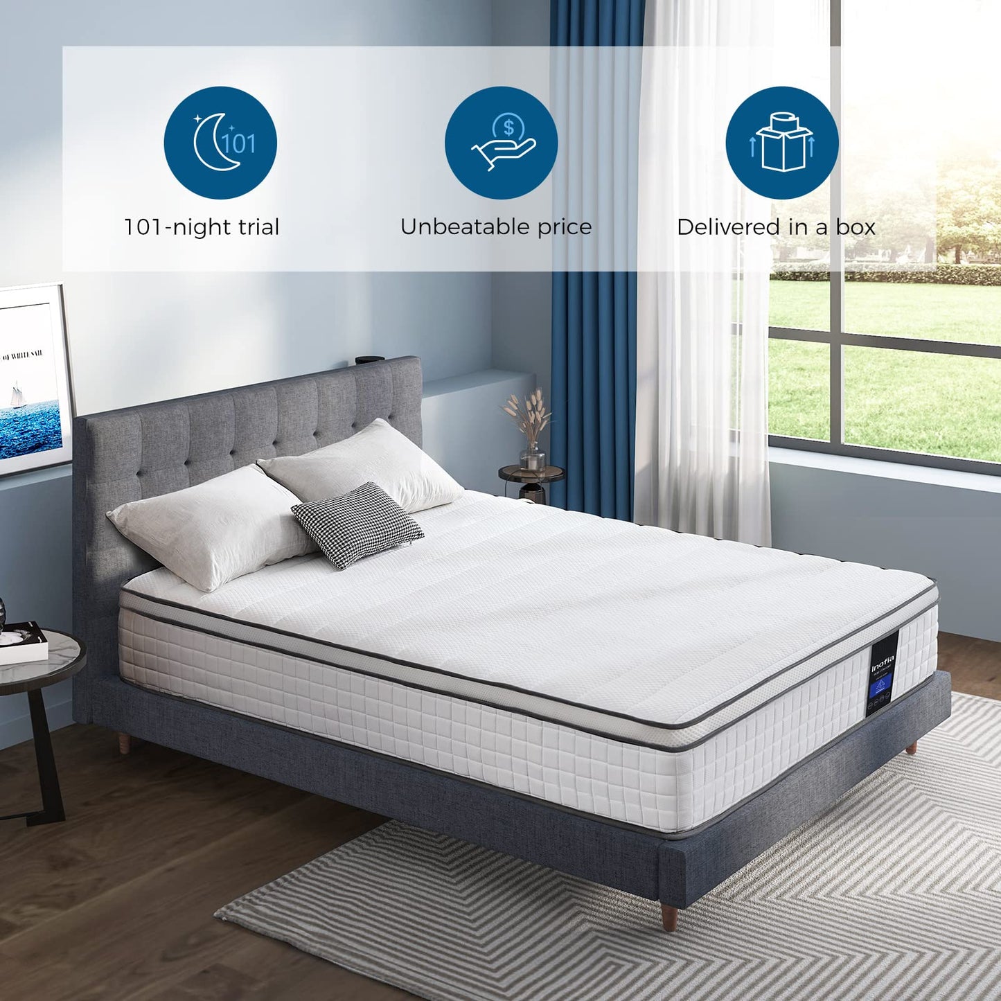 Twin XL Mattress, 10 Inch Hybrid Mattress, Gel Memory Foam & Pocket Spring Twin XL Bed Mattress in a Box, Medium Feel, Cooler Sleep & Pressure Relief, 80"*39", White&Gray - VANELC