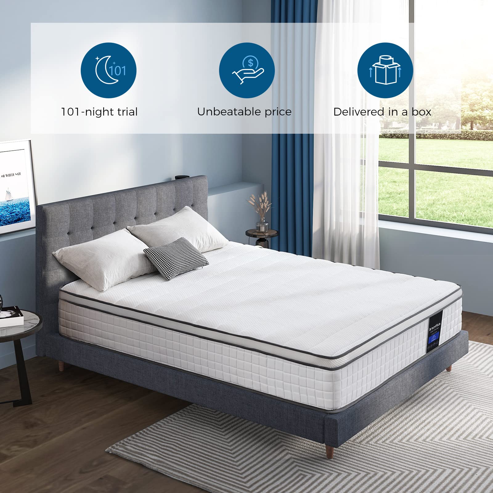 Twin XL Mattress, 10 Inch Hybrid Mattress, Gel Memory Foam & Pocket Spring Twin XL Bed Mattress in a Box, Medium Feel, Cooler Sleep & Pressure Relief, 80"*39", White&Gray - VANELC